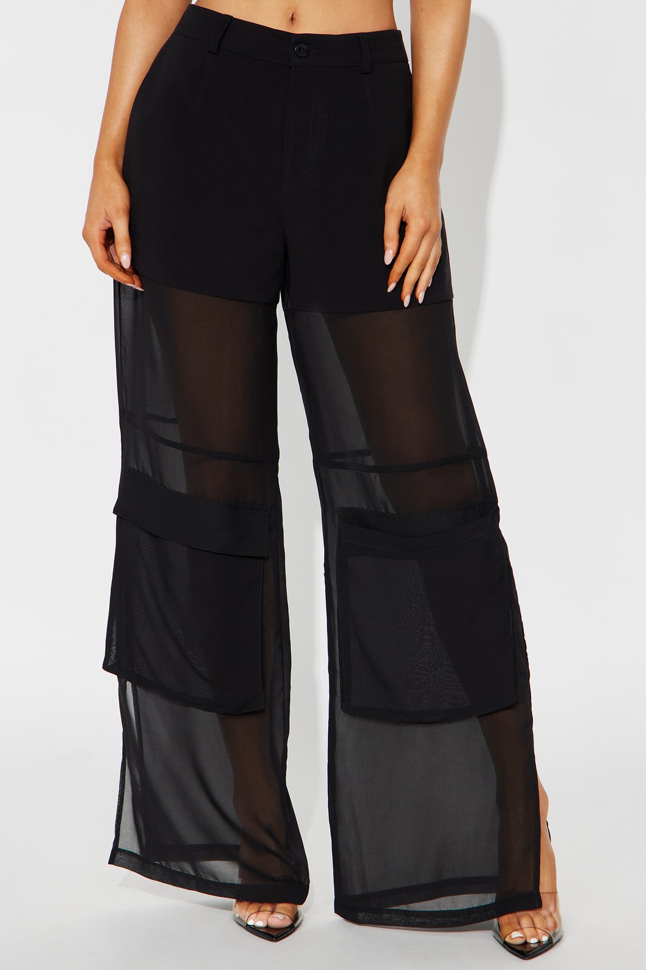 Lourdes Wide Leg Sheer Pant 32″ - Black 