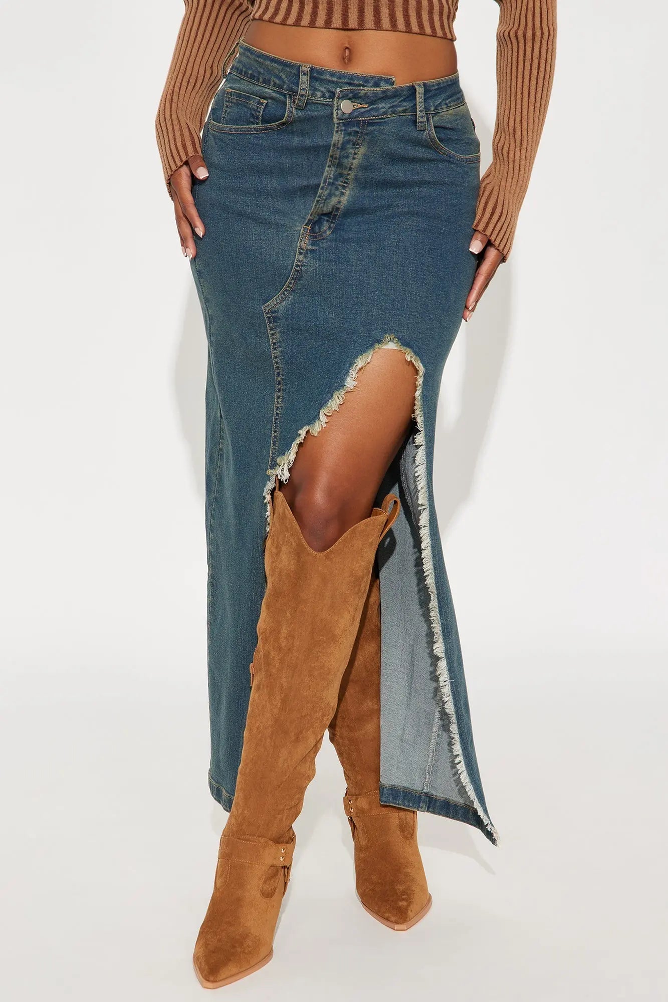 Mixed Signals Denim Maxi Skirt - Vintage Wash 