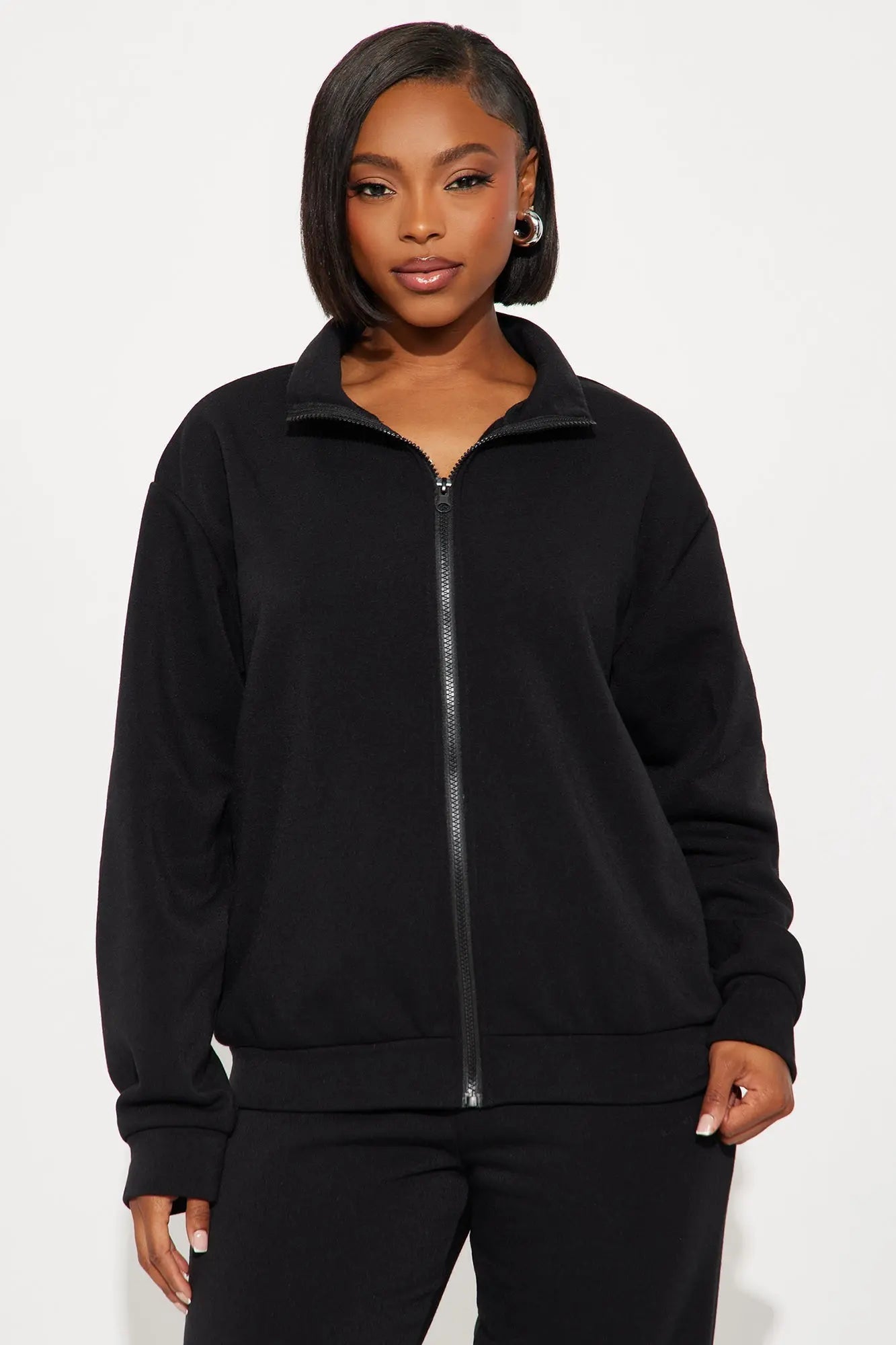 Demi Zip Up Fleece Pant Set - Black 