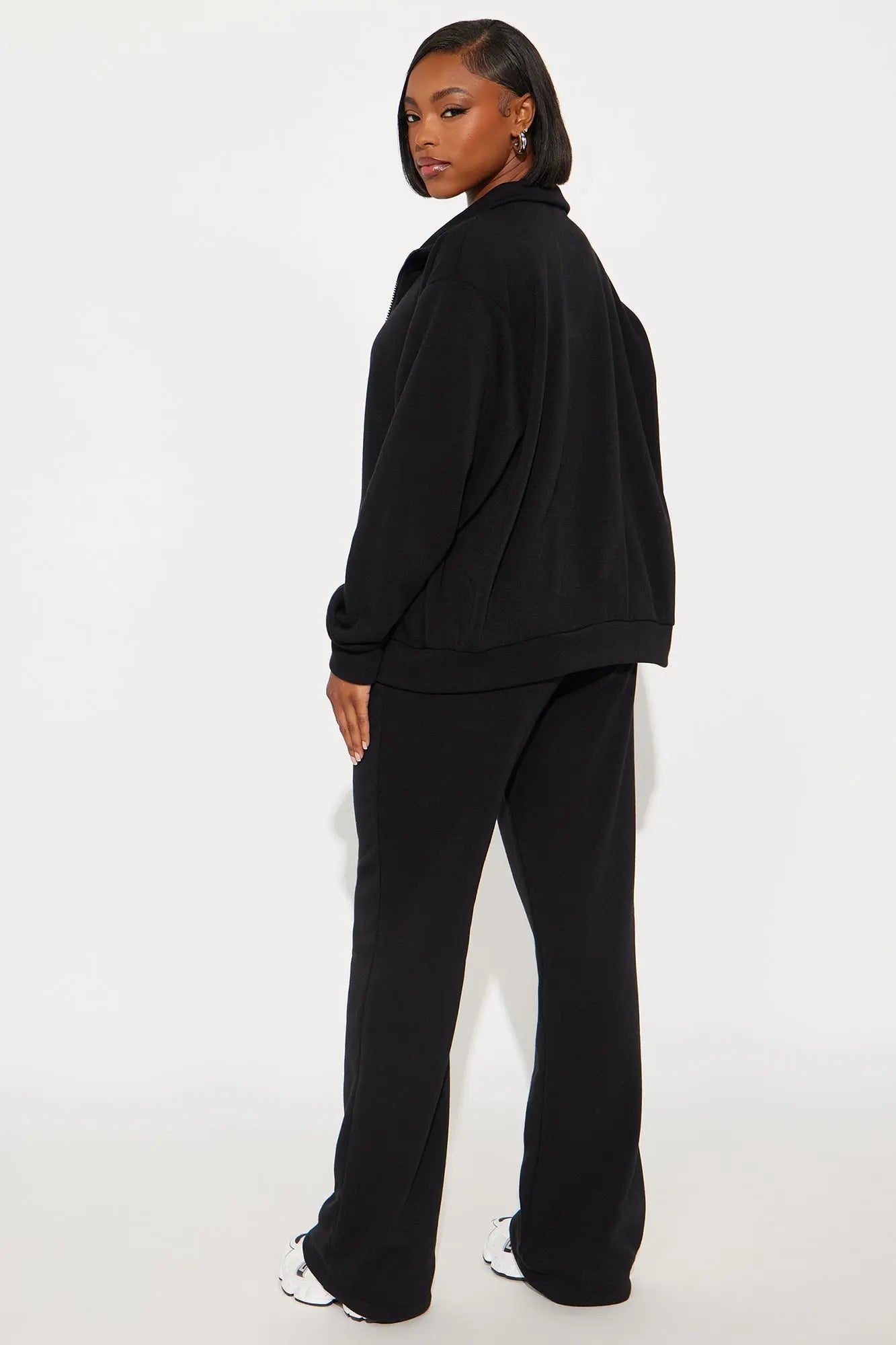 Demi Zip Up Fleece Pant Set - Black 