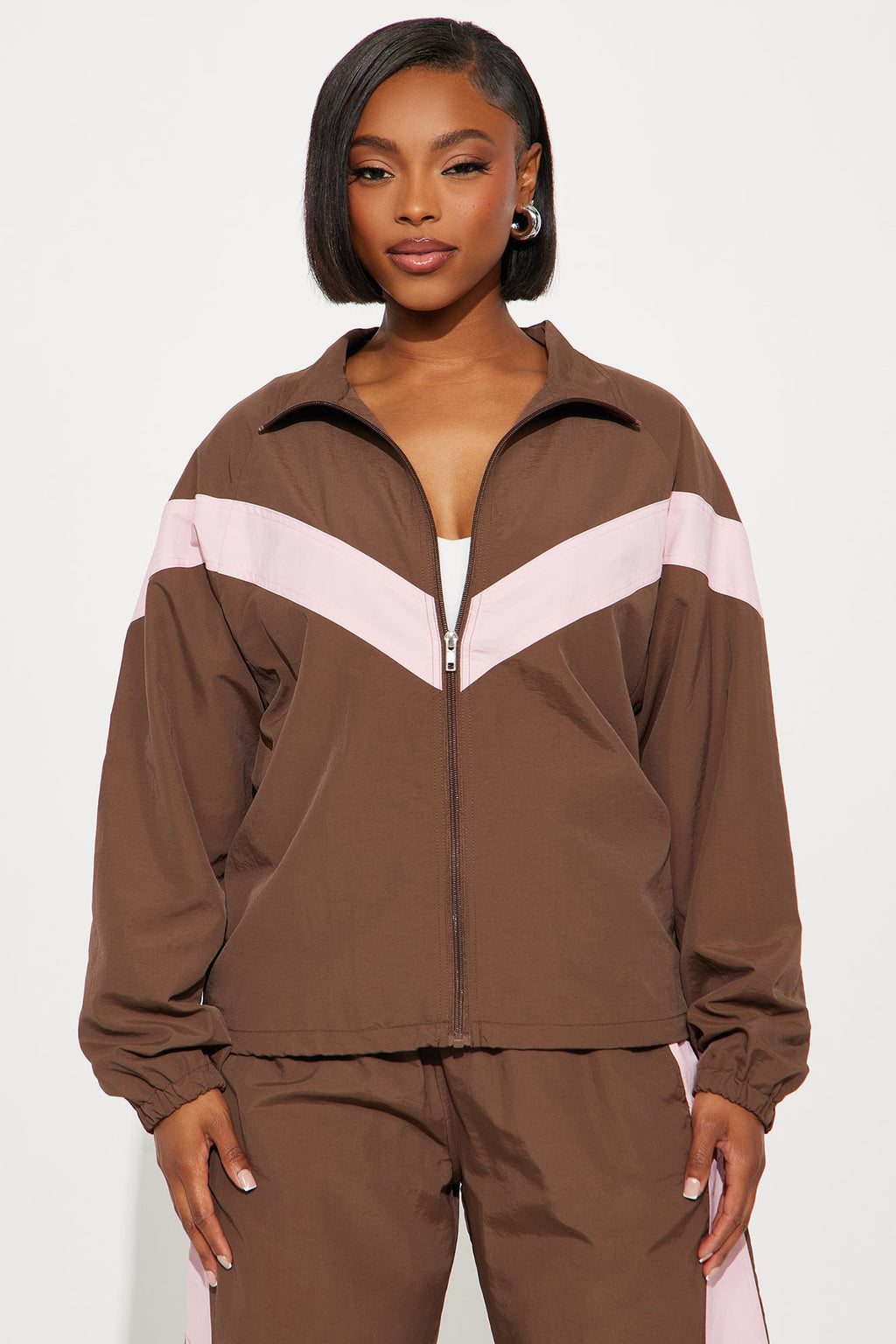 On Speed Dial Windbreaker Pant Set - Brown 