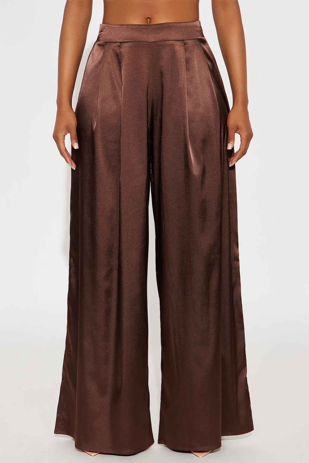 First Class Wide Leg Satin Pant 32″ - Chocolate 