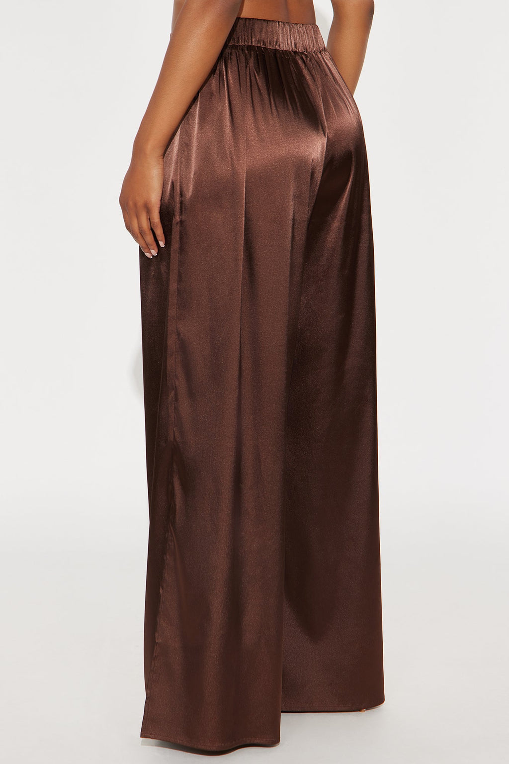 First Class Wide Leg Satin Pant 32″ - Chocolate 