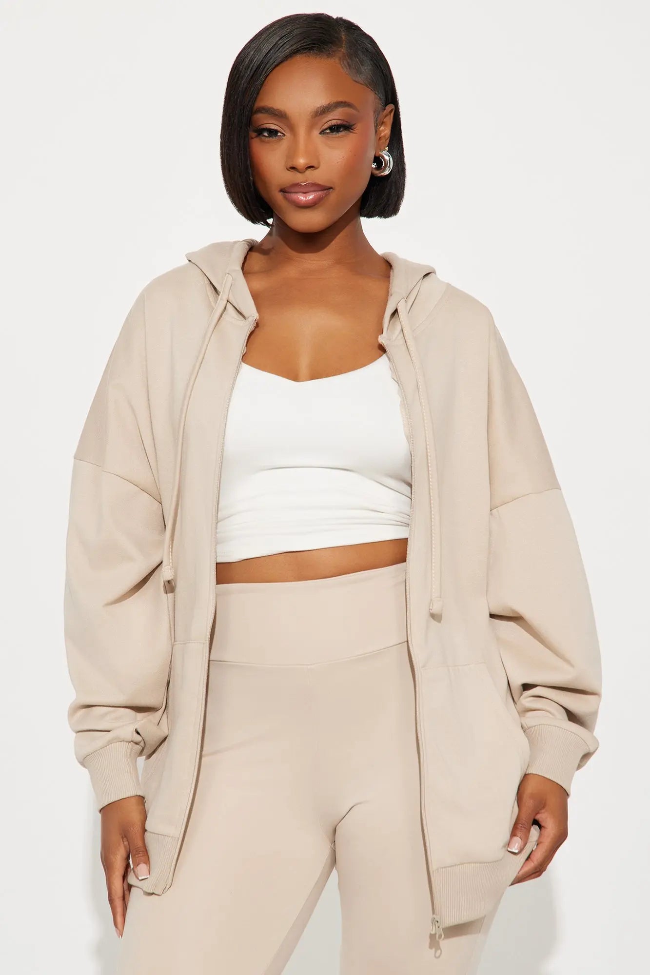 Beckham Zip Up Fleece Pant Set - Stone 