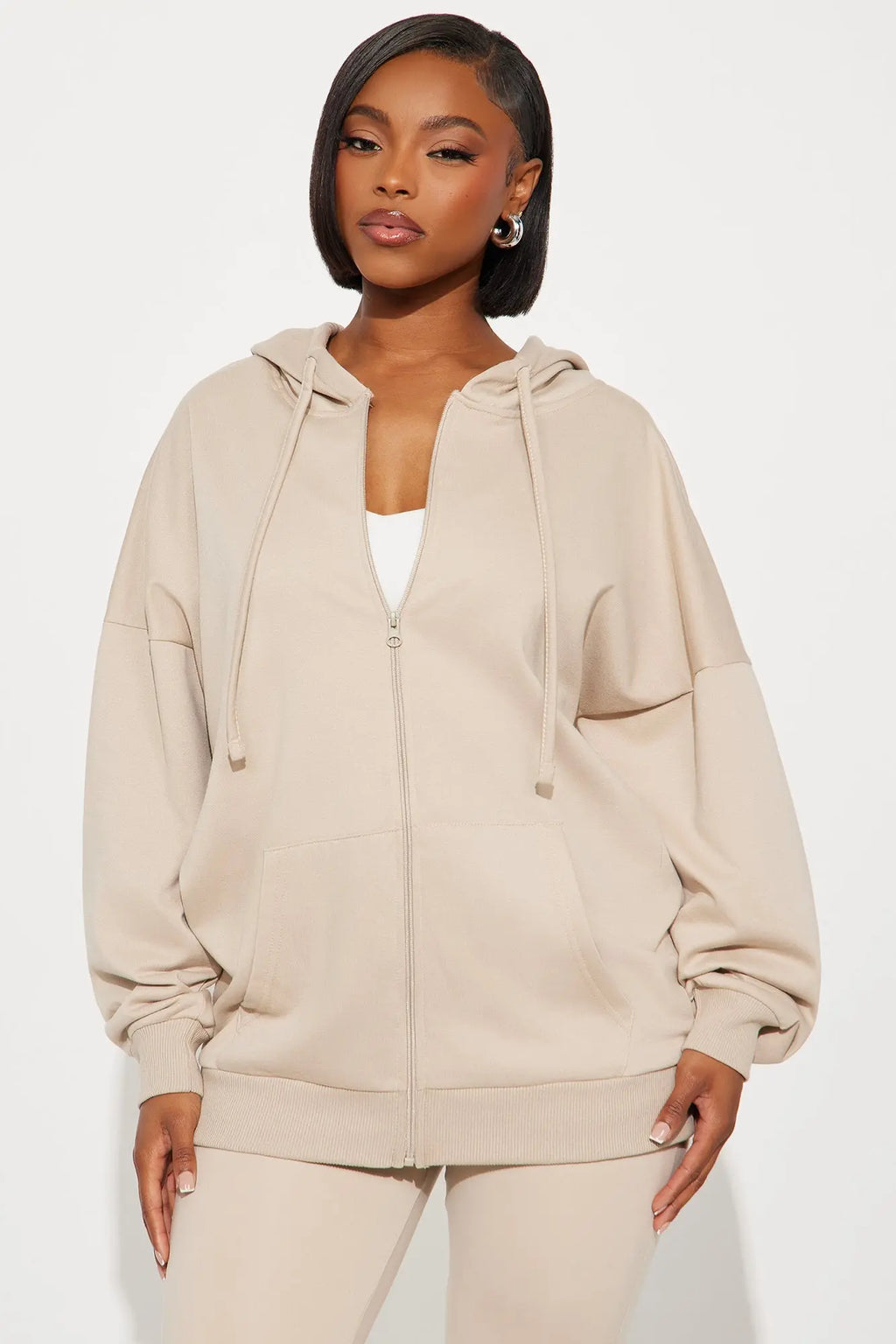 Beckham Zip Up Fleece Pant Set - Stone 