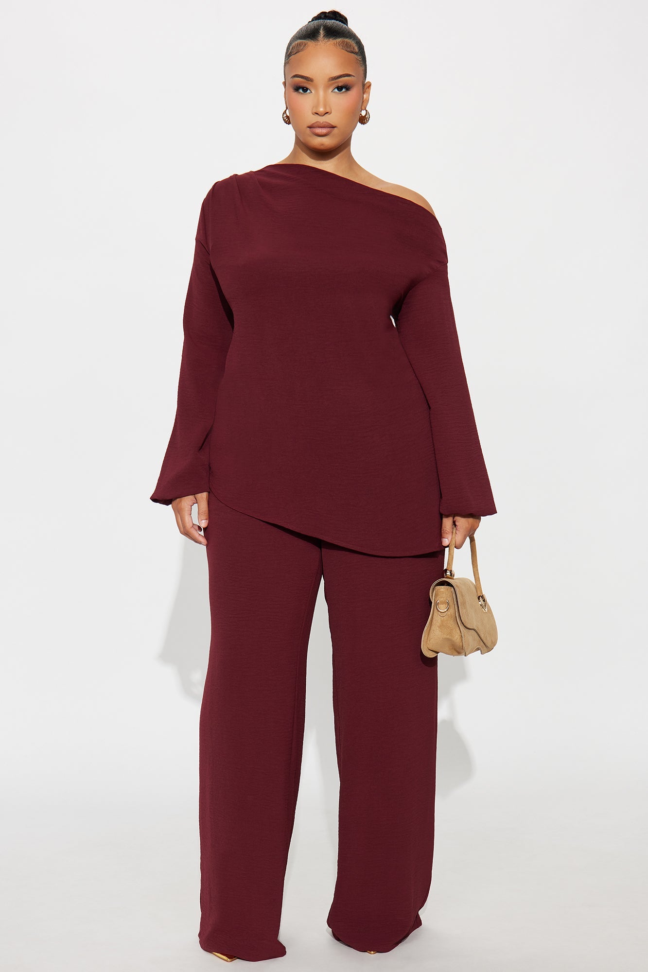 Laura Off Shoulder Pant Set - Plum 