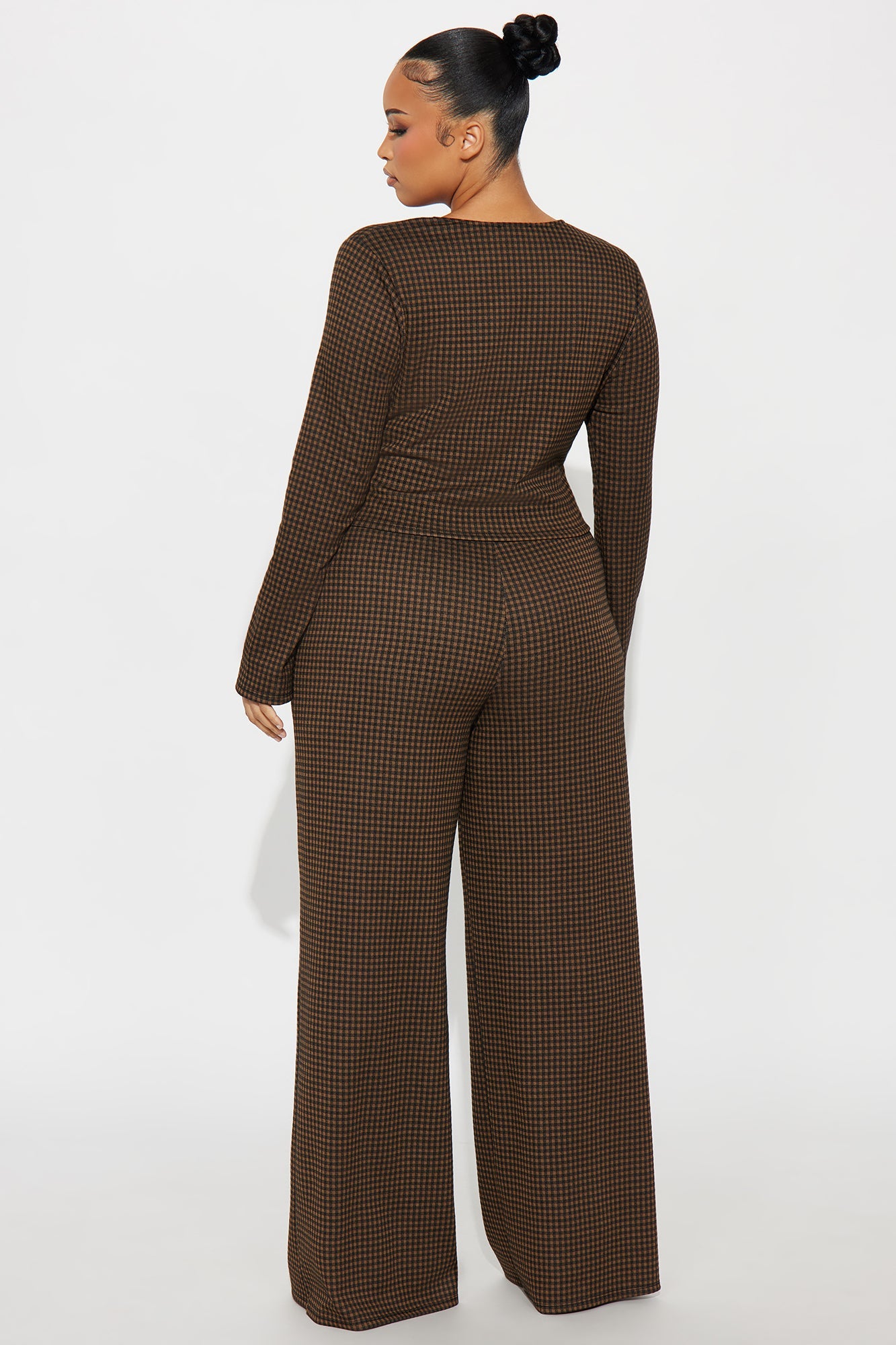 Ashton Surplice Plaid Pant Set - Brown Combo