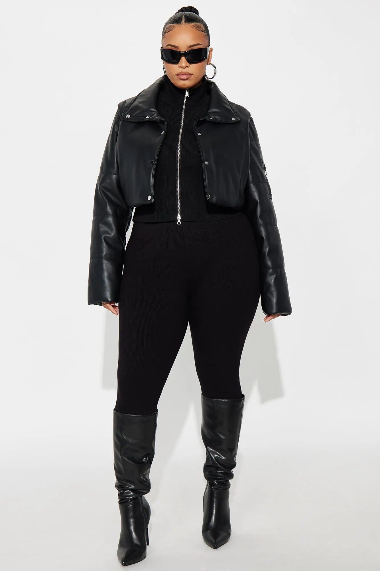 Demi Faux Leather Puffer Jacket - Black 