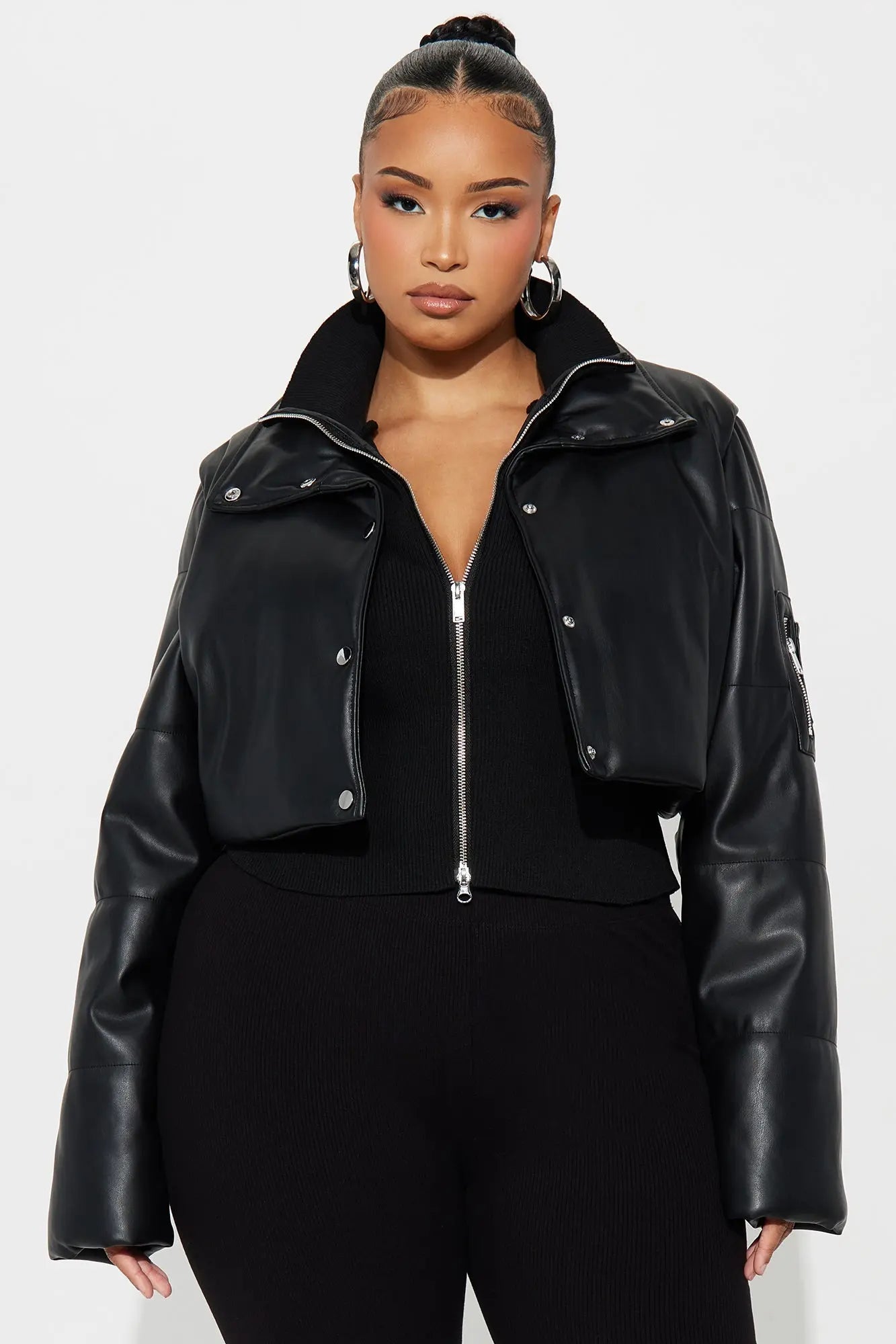 Demi Faux Leather Puffer Jacket - Black 
