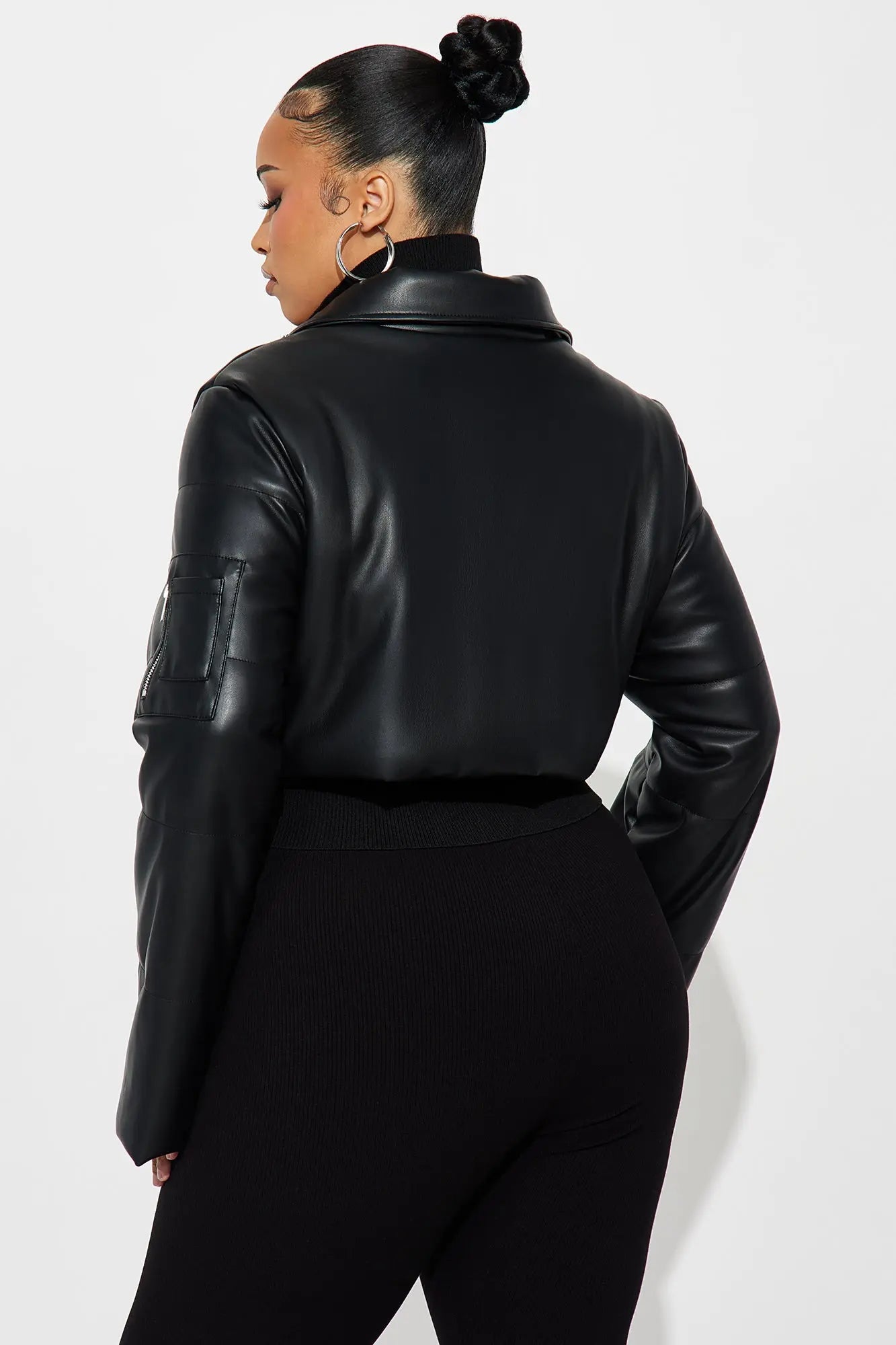 Demi Faux Leather Puffer Jacket - Black 