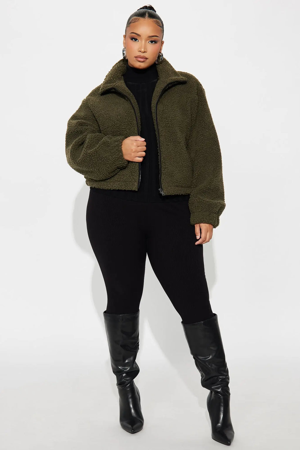 Cozy Cove Faux Sherpa Coat - Olive/combo 