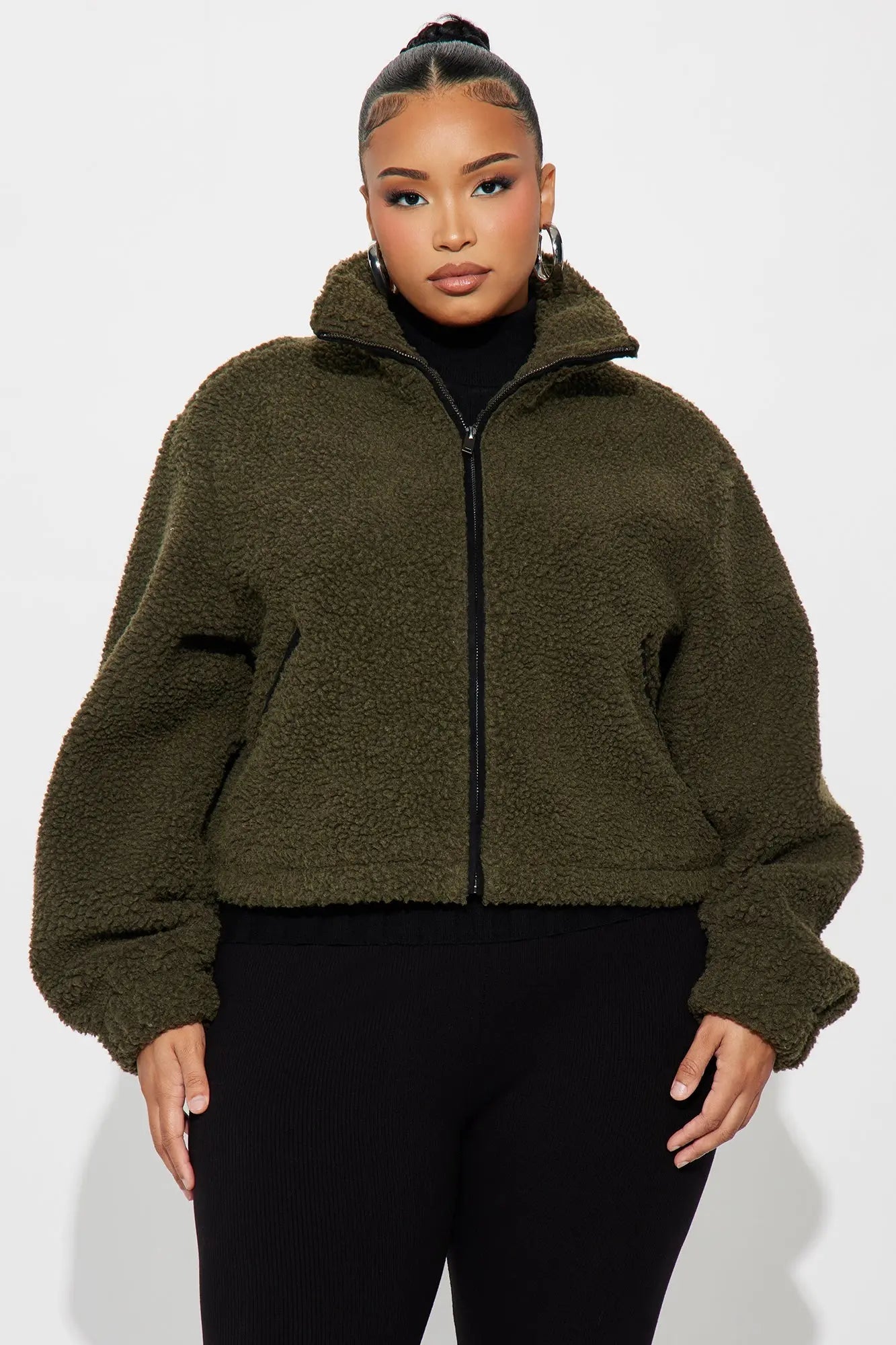Cozy Cove Faux Sherpa Coat - Olive/combo 