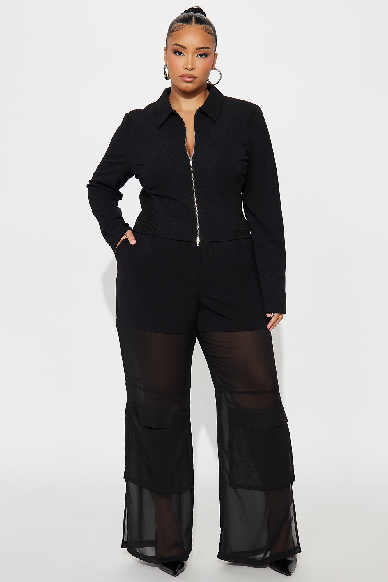 Lourdes Wide Leg Sheer Pant 32″ - Black 