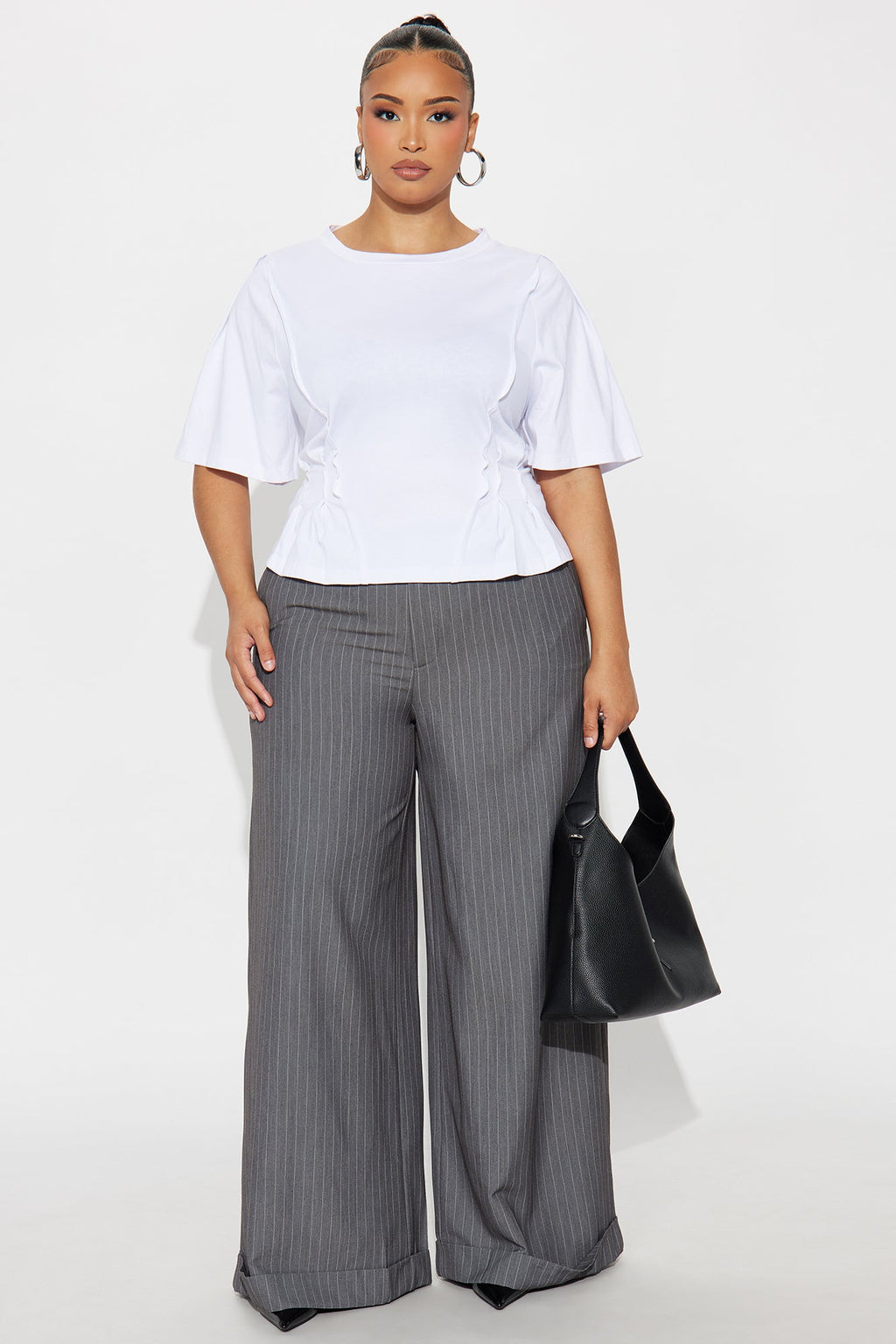 Bossed Up Cuffed Pinstripe Trouser Pant 32″ - Charcoal