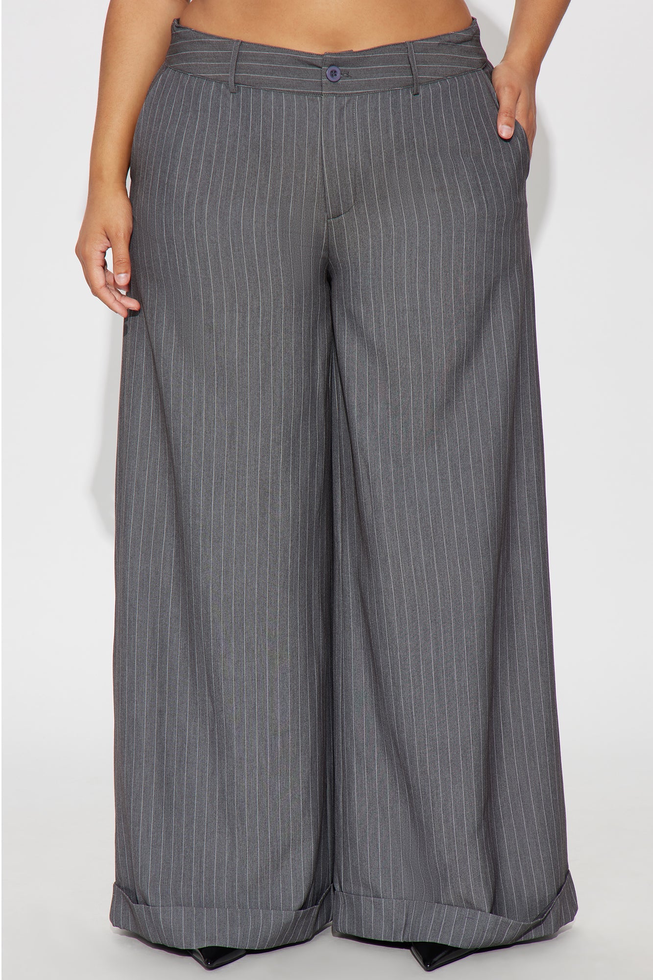 Bossed Up Cuffed Pinstripe Trouser Pant 32″ - Charcoal