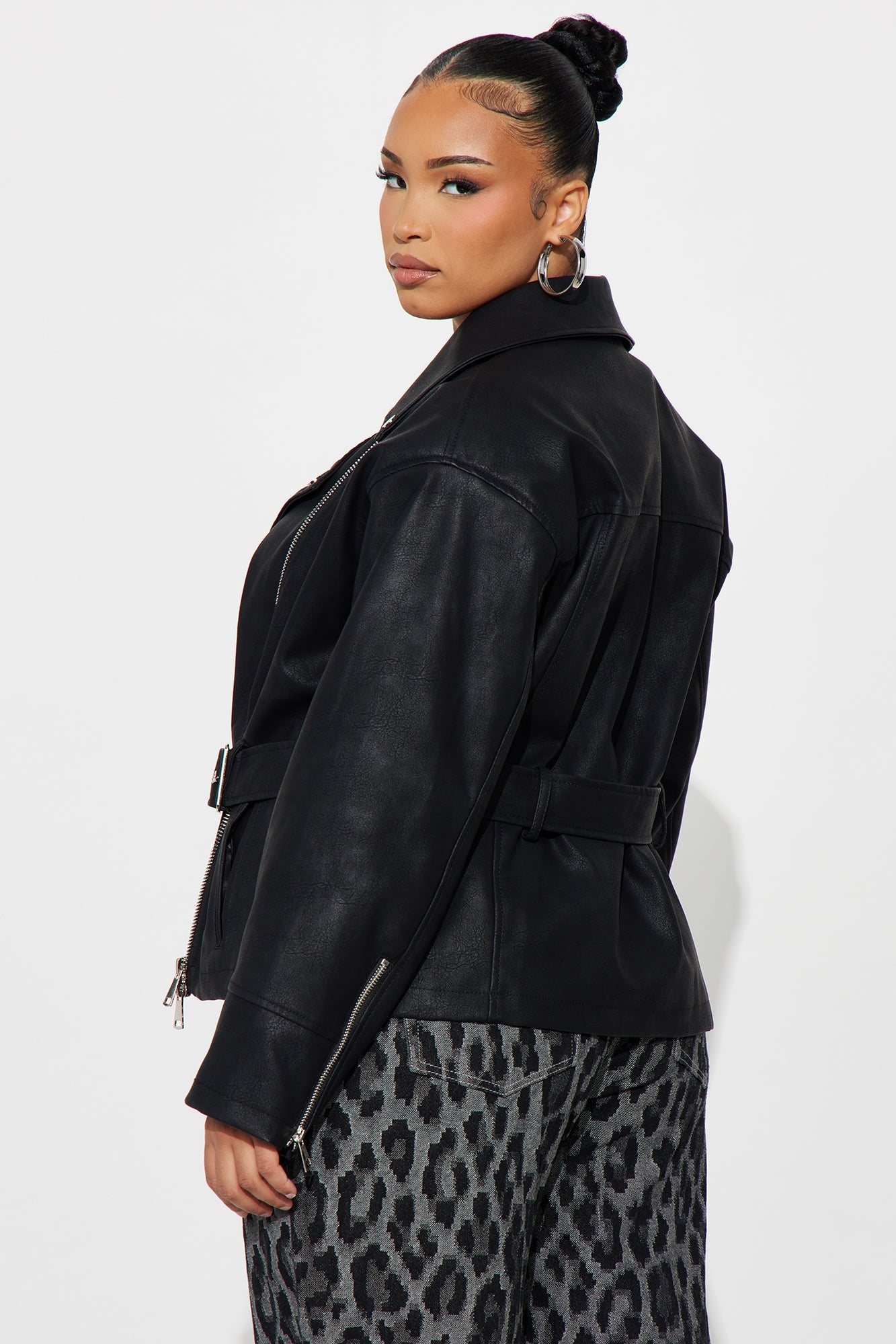 Kenny Washed Faux Leather Moto Jacket - Black 