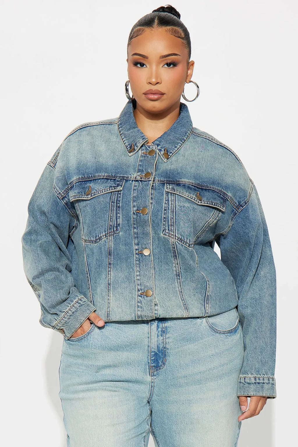 Madison Boyfriend Denim Trucker Jacket - Vintage Wash 