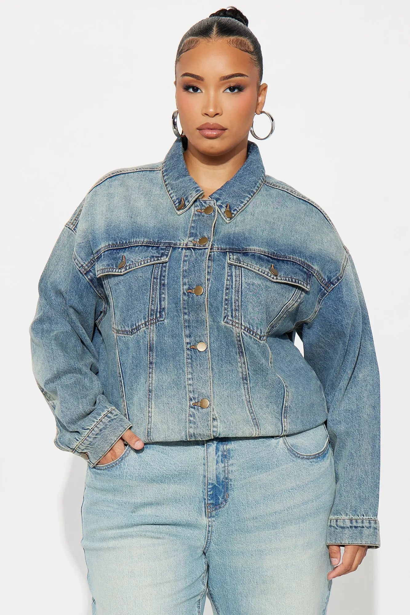 Madison Boyfriend Denim Trucker Jacket - Vintage Wash 