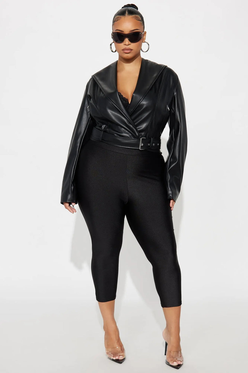 Rebel Hooded Faux Leather Moto Jacket - Black 