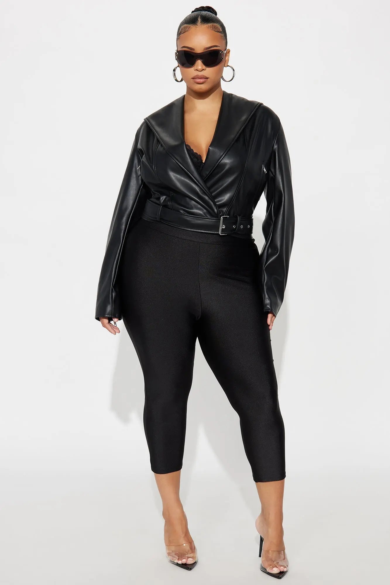 Rebel Hooded Faux Leather Moto Jacket - Black 