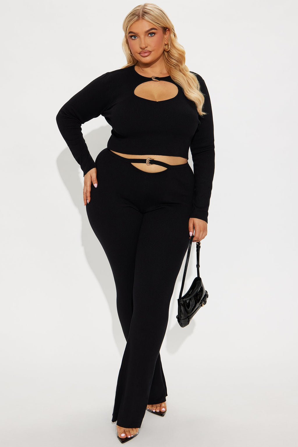 Brielle Buckled Sweater Pant Set - Black