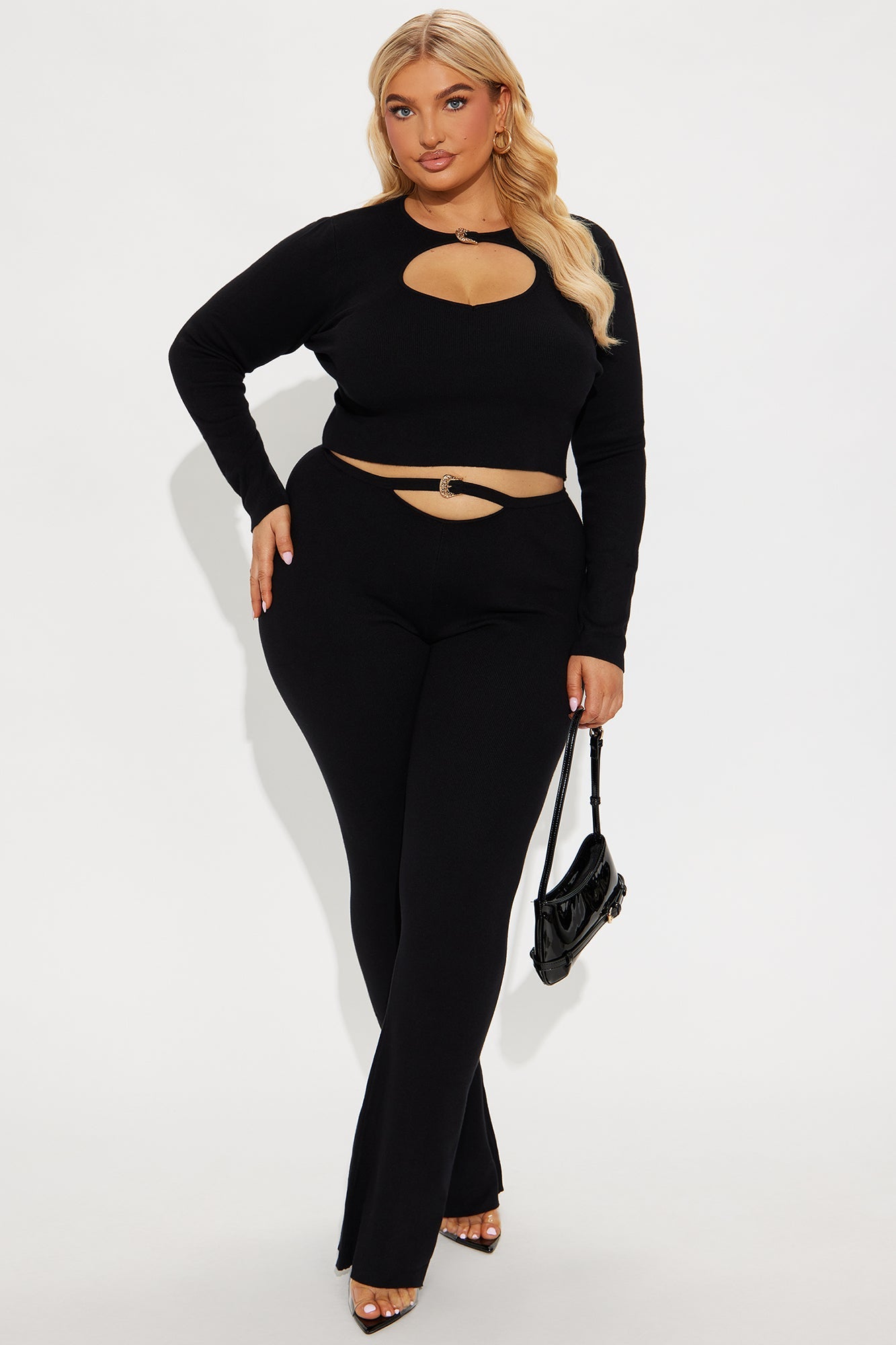 Brielle Buckled Sweater Pant Set - Black