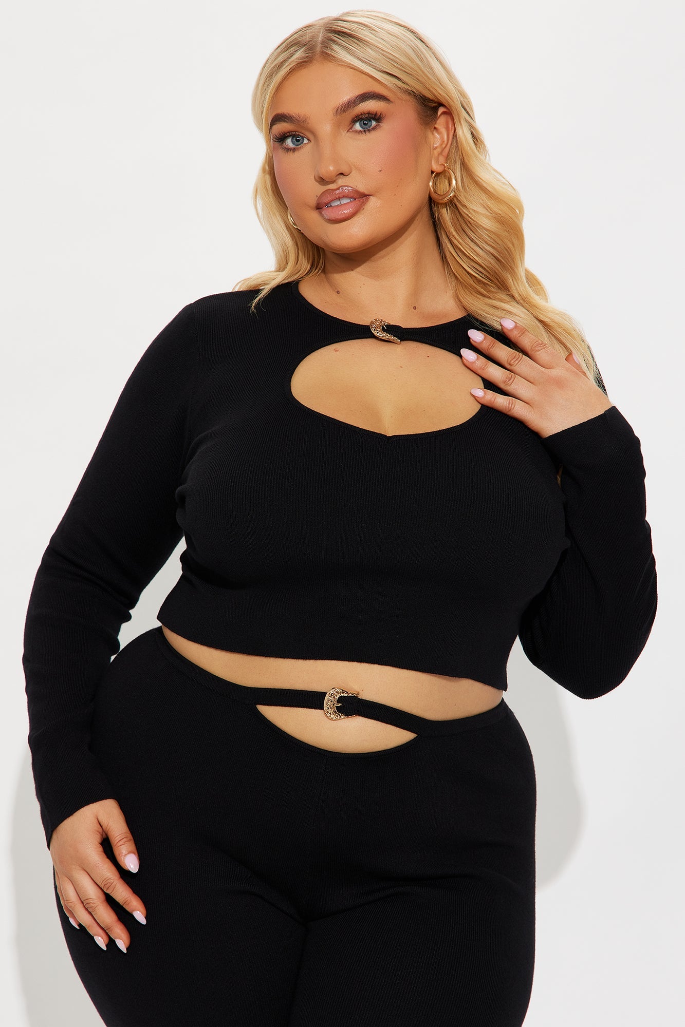 Brielle Buckled Sweater Pant Set - Black