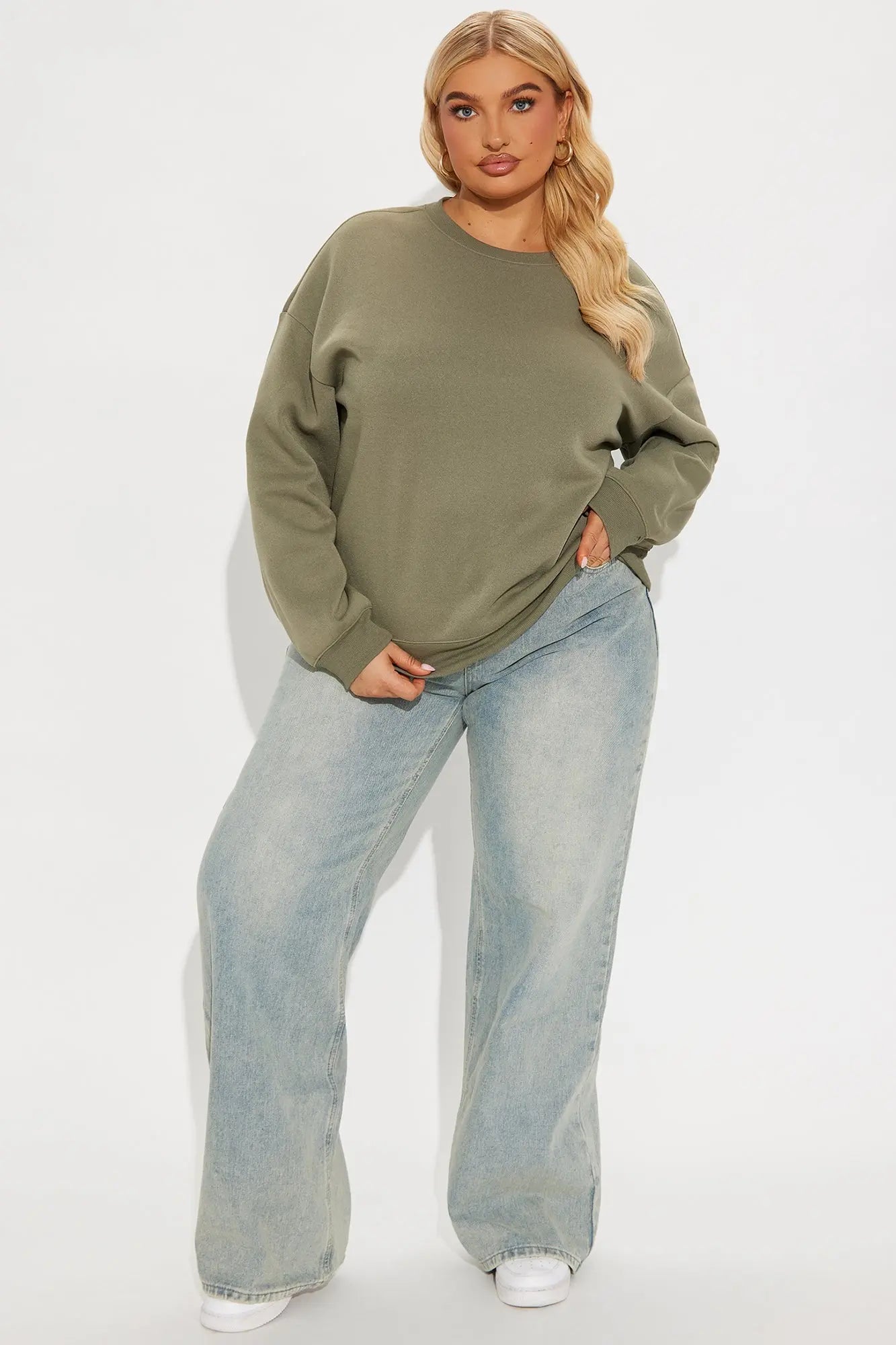 Candice Oversized Crewneck Sweatshirt - Olive 