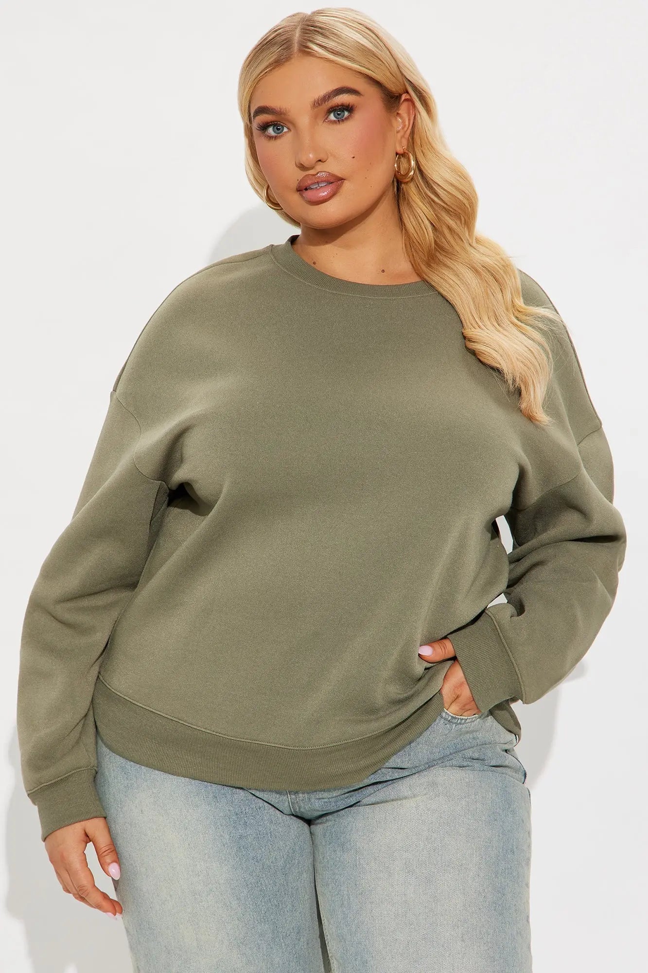 Candice Oversized Crewneck Sweatshirt - Olive 
