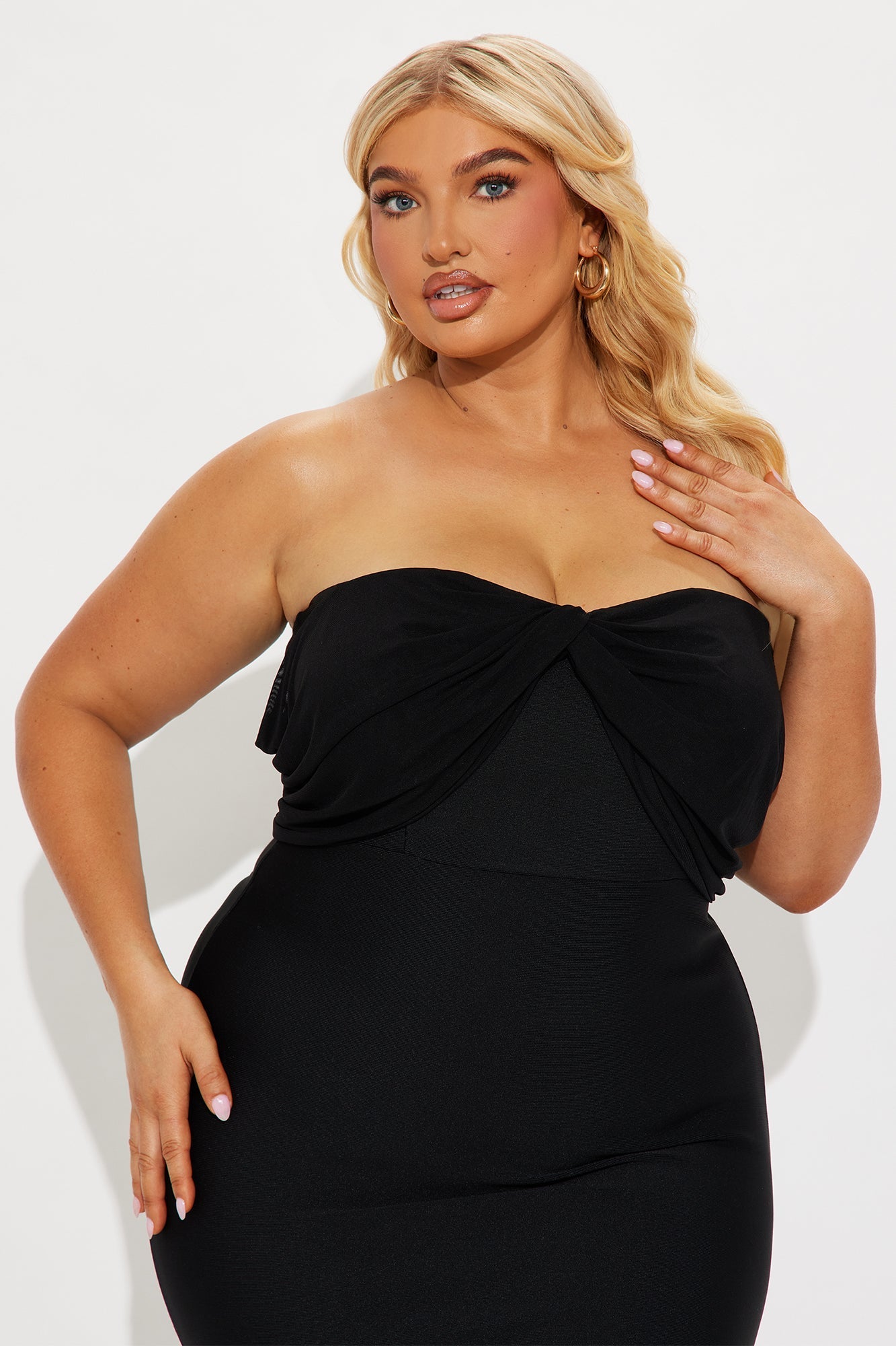 Isadora Off Shoulder Bandage Midi Dress - Black