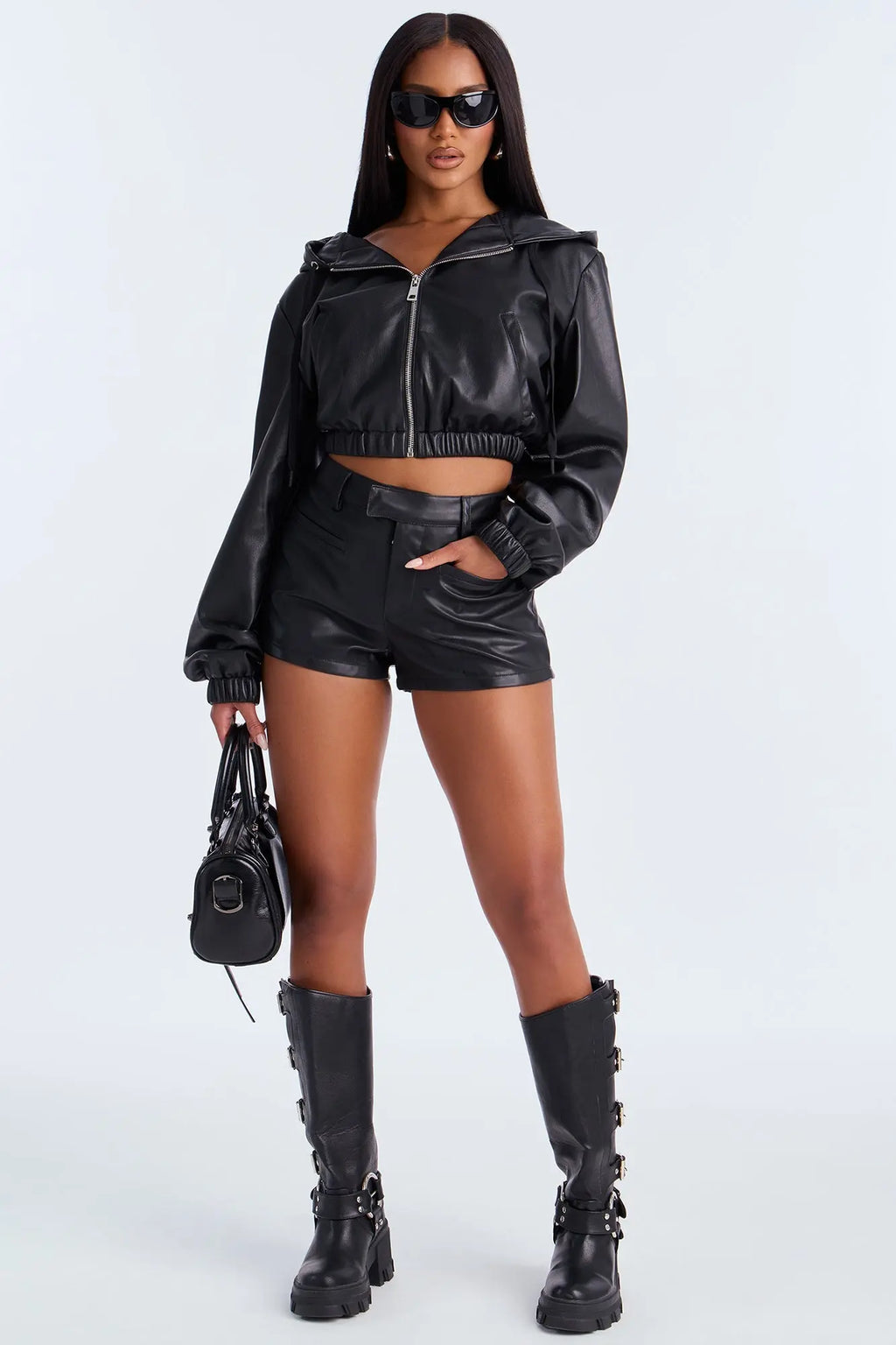 Undercover Classic Cropped Faux Leather Jacket - Black 