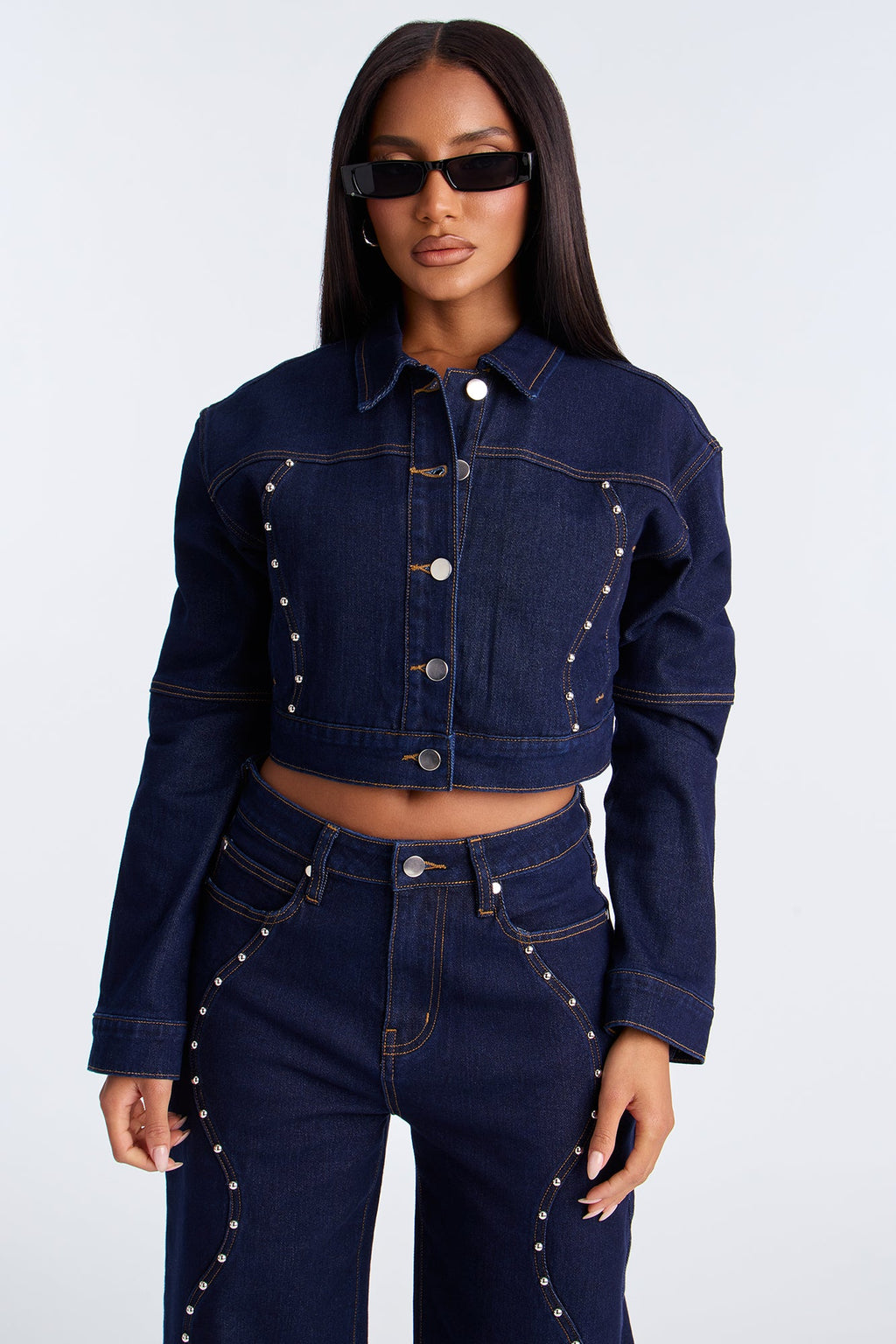 In Waves Studded Denim Jacket - Dark Wash