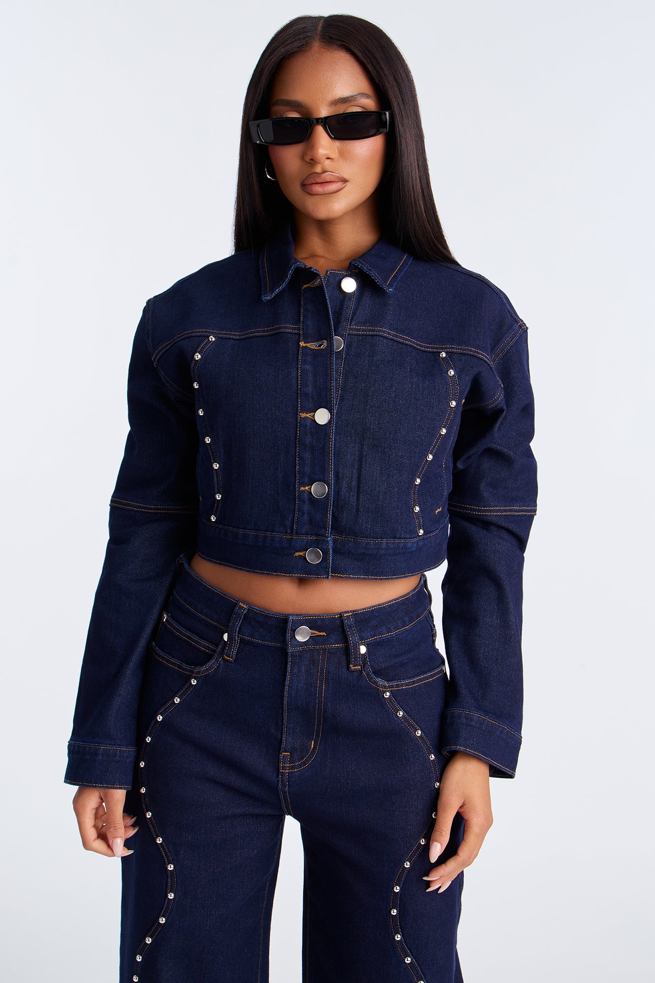 In Waves Studded Denim Jacket - Dark Wash