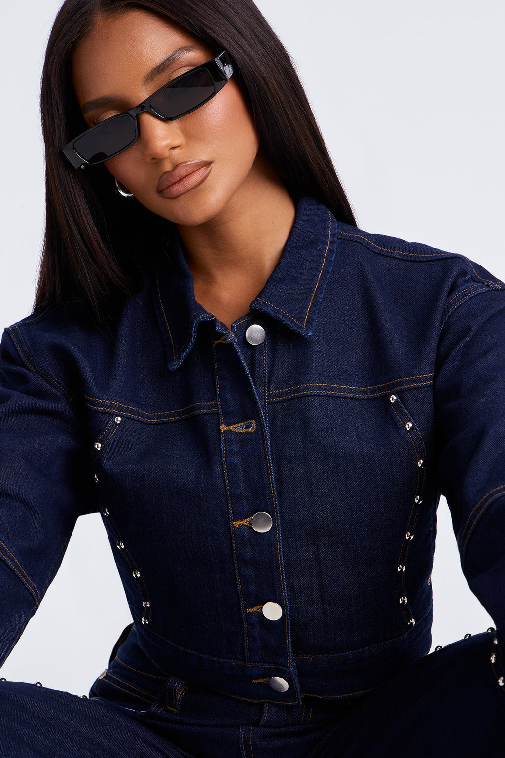 In Waves Studded Denim Jacket - Dark Wash
