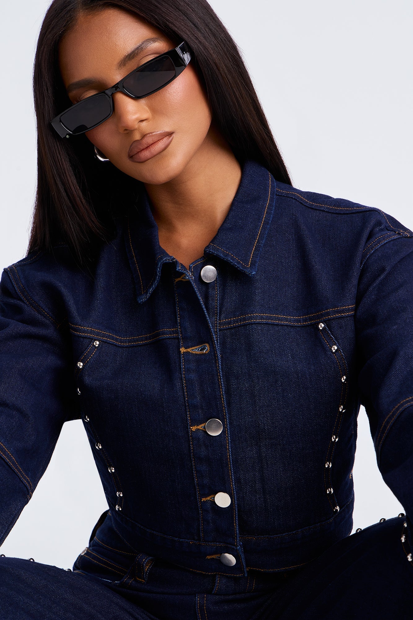 In Waves Studded Denim Jacket - Dark Wash