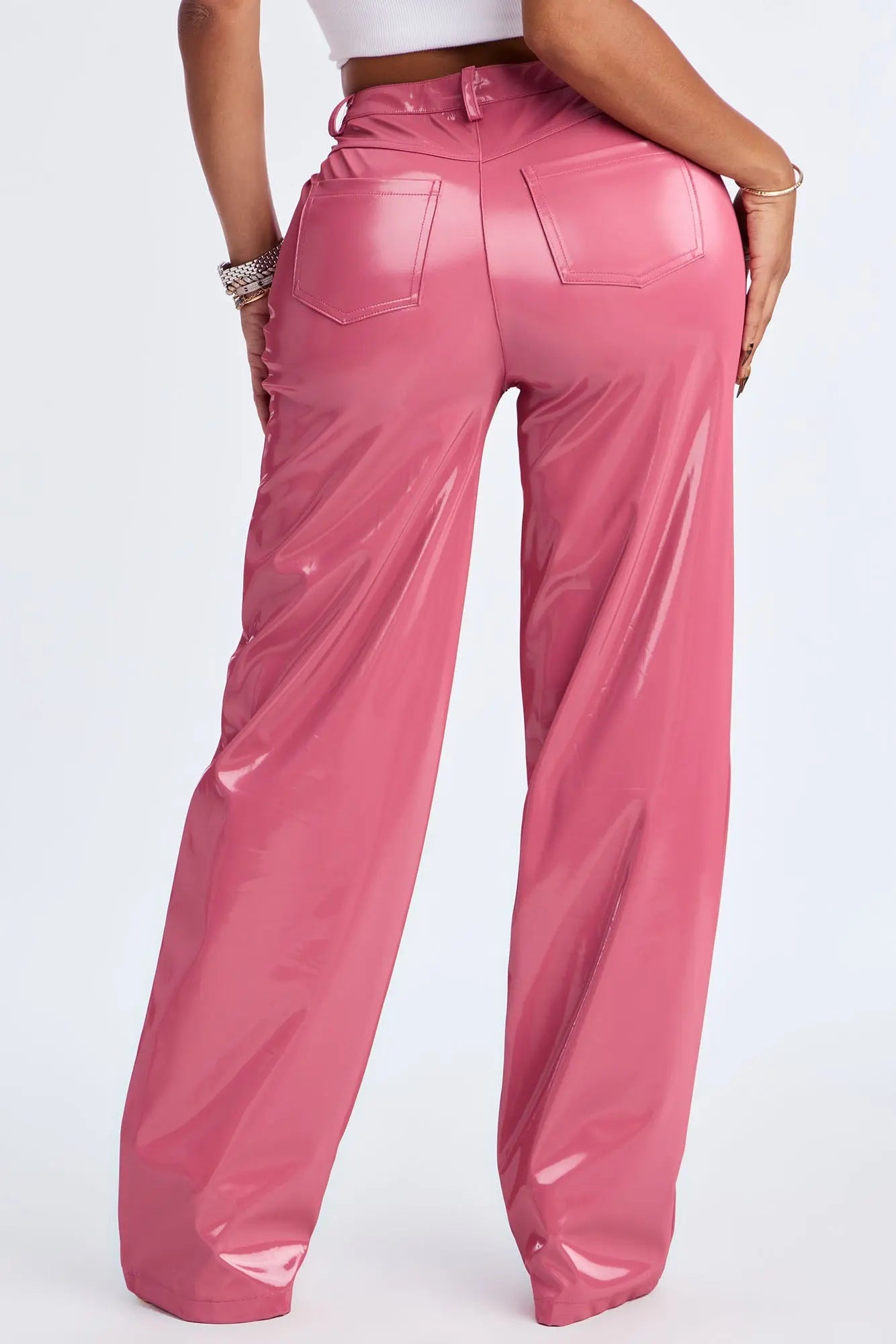 Imani Shimmer Faux Leather Wide Leg Pant 33″ - Pink 