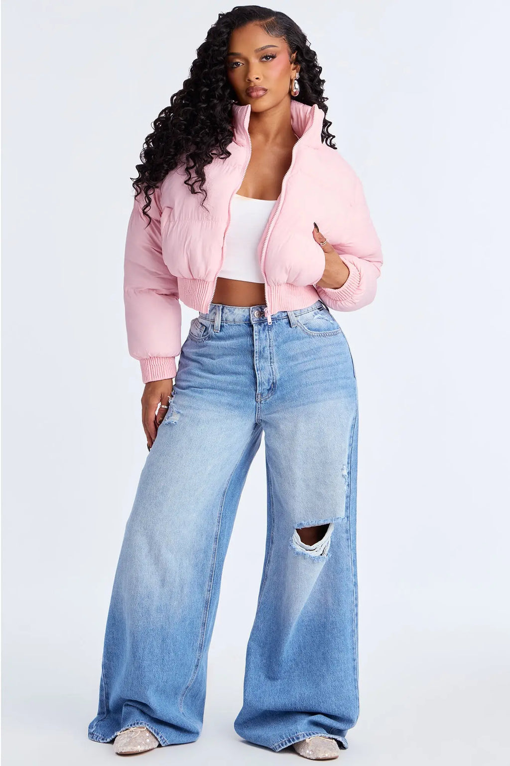 Raquel Cropped Puffer Jacket - Pink 