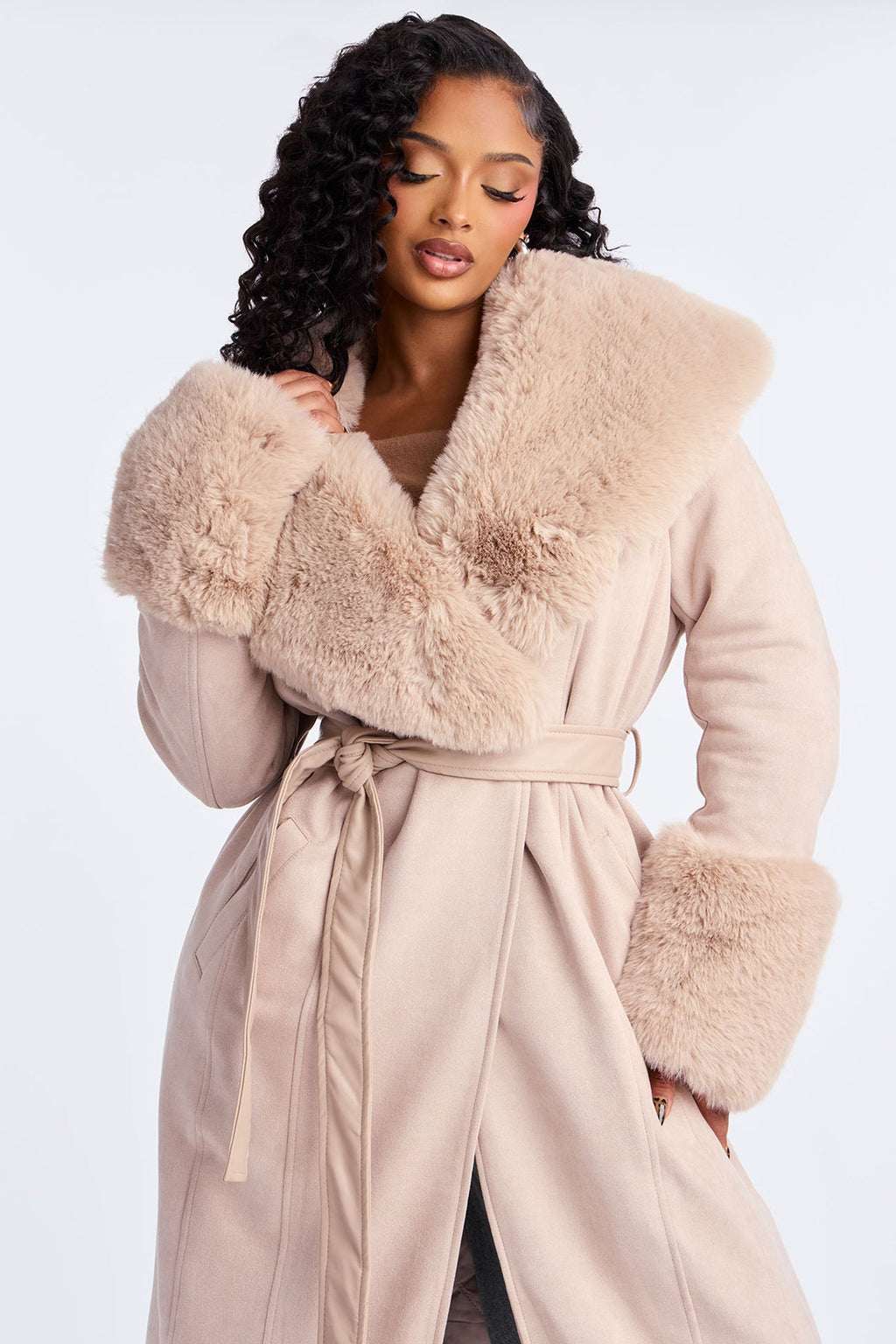 Delaney Belted Wool Trench Coat - Beige