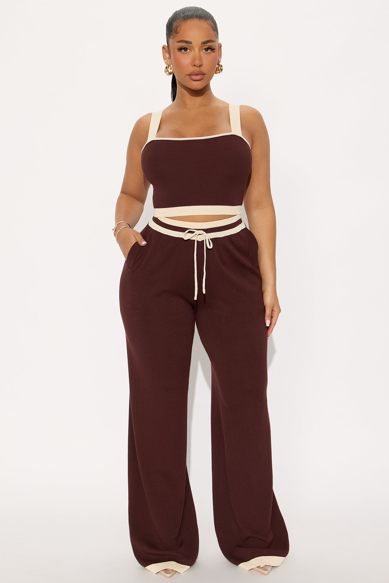 Rackell Sweater Pant Set - Brown