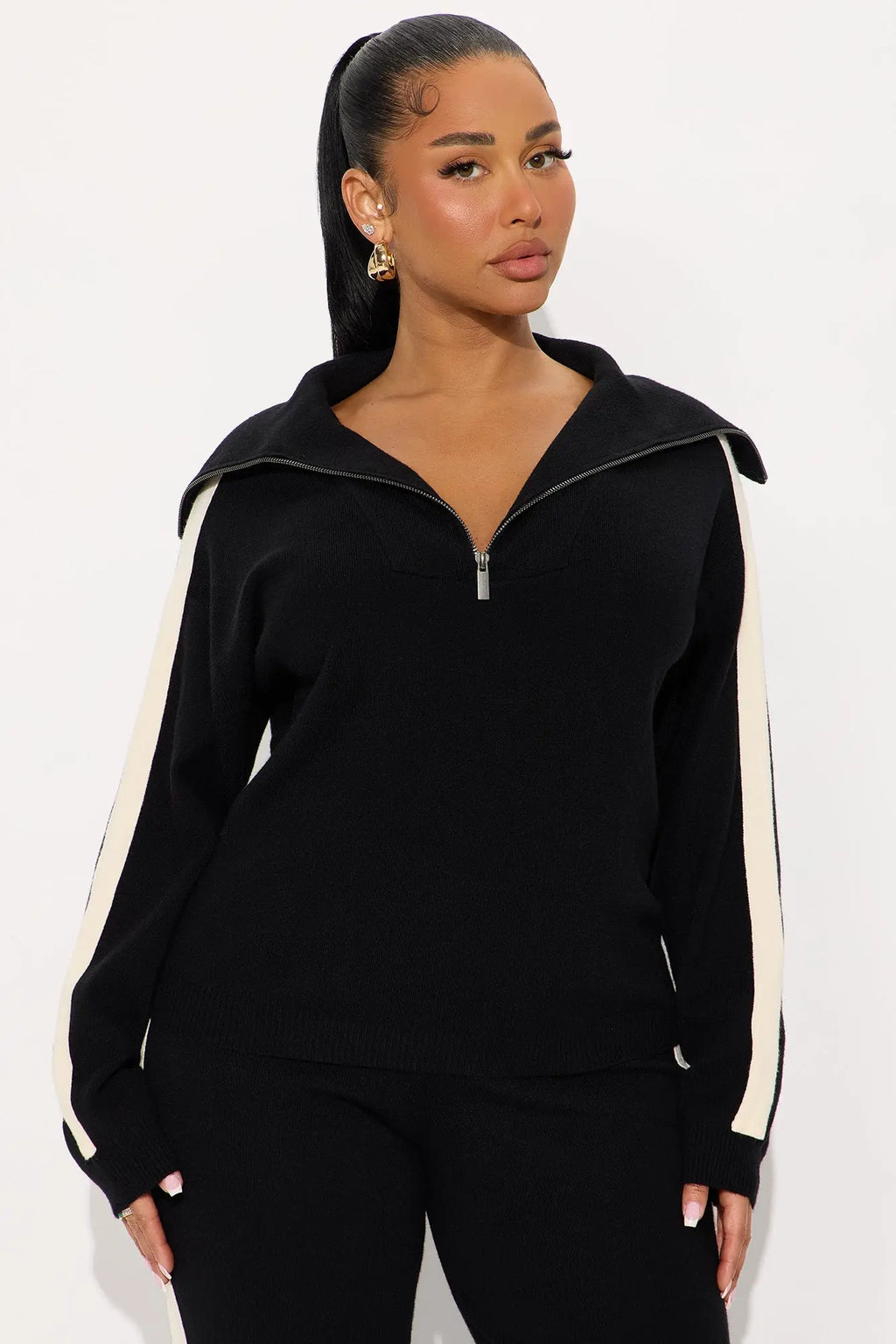 Carmen Quarter Zip Sweater Pant Set - Black 