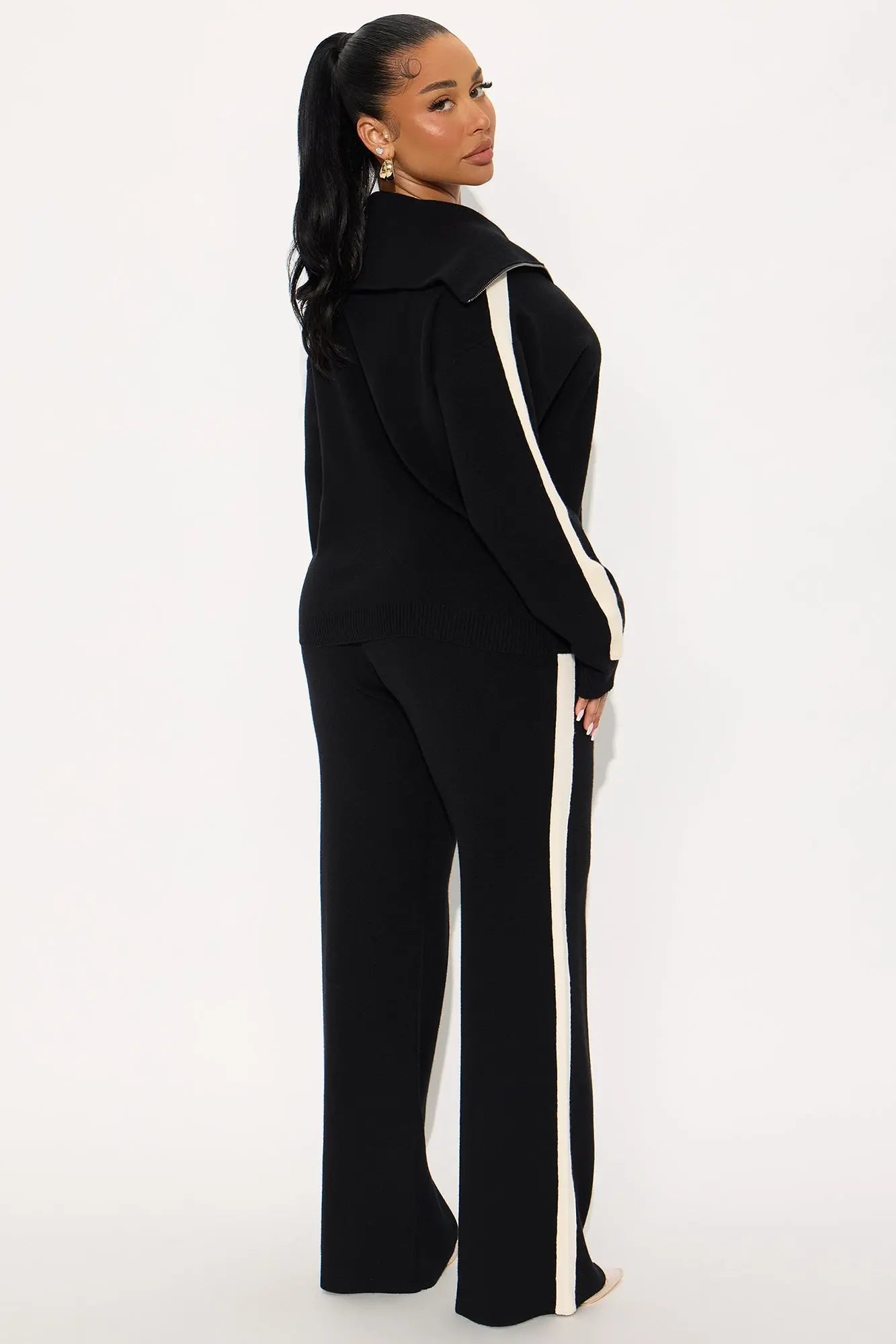 Carmen Quarter Zip Sweater Pant Set - Black 