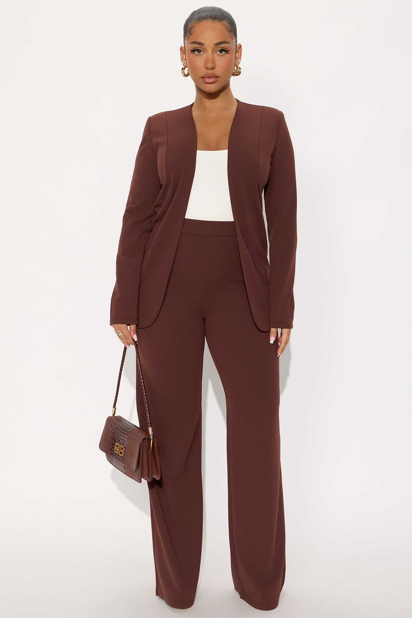 Payin' It Forward Wide Leg Pant Set - Chocolate