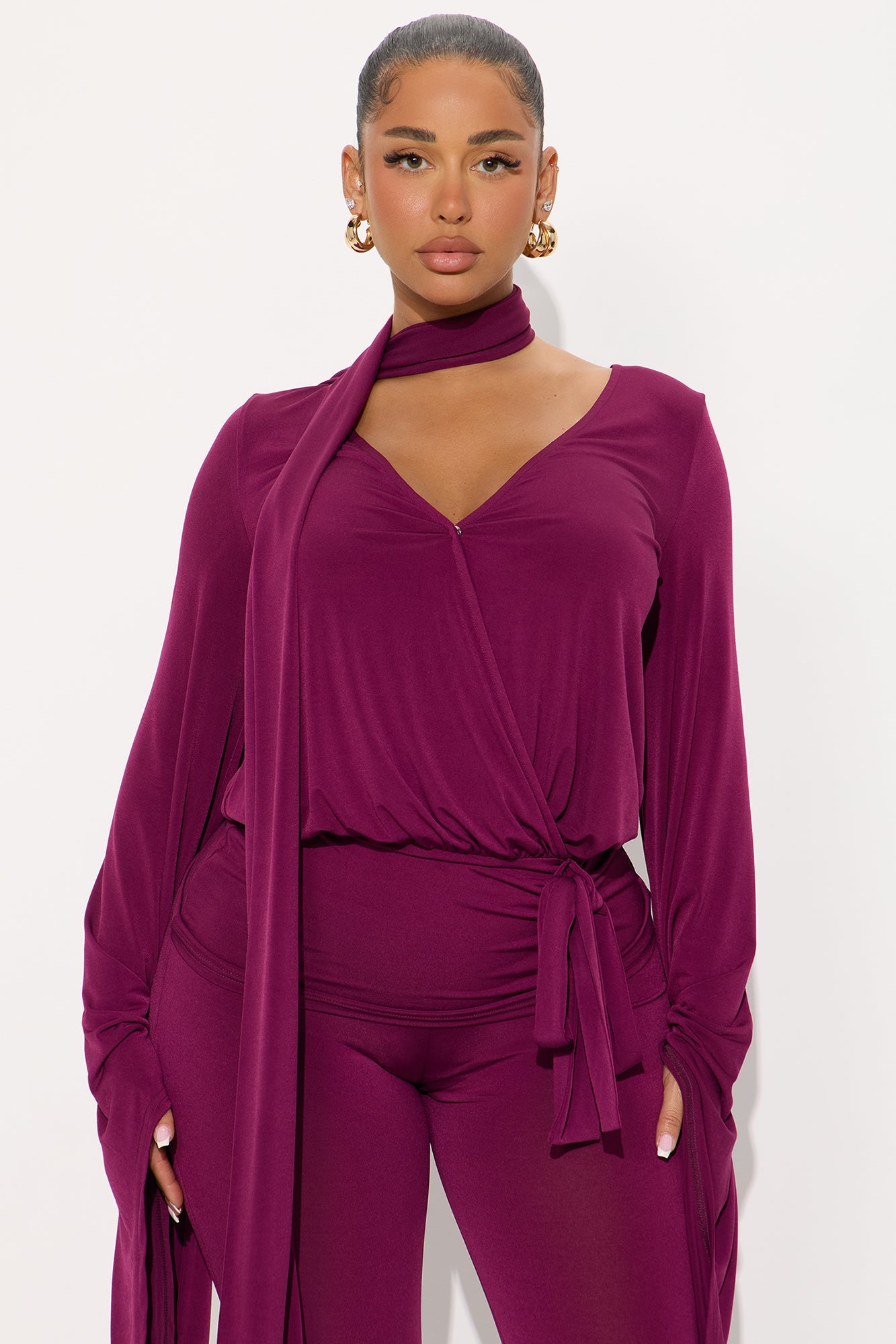 Extreme Drama Scarf 3 Piece Pant Set - Wine