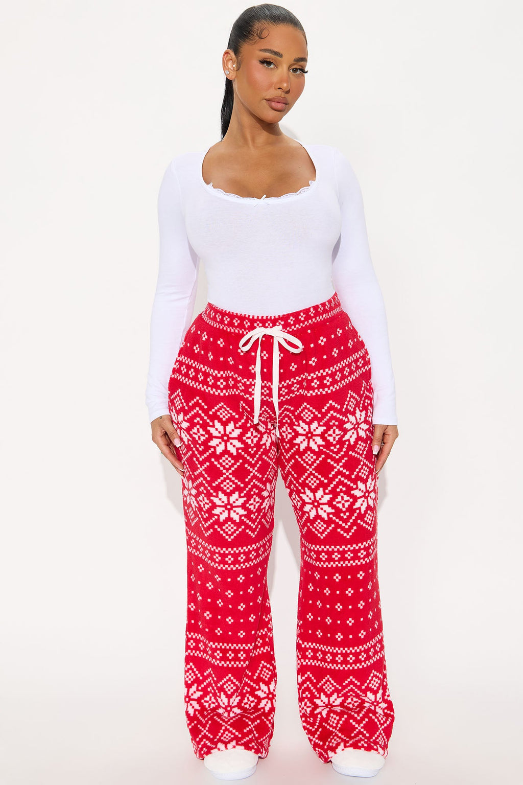 Winter Cutie Matching Family Plush PJ Pants - Red/White