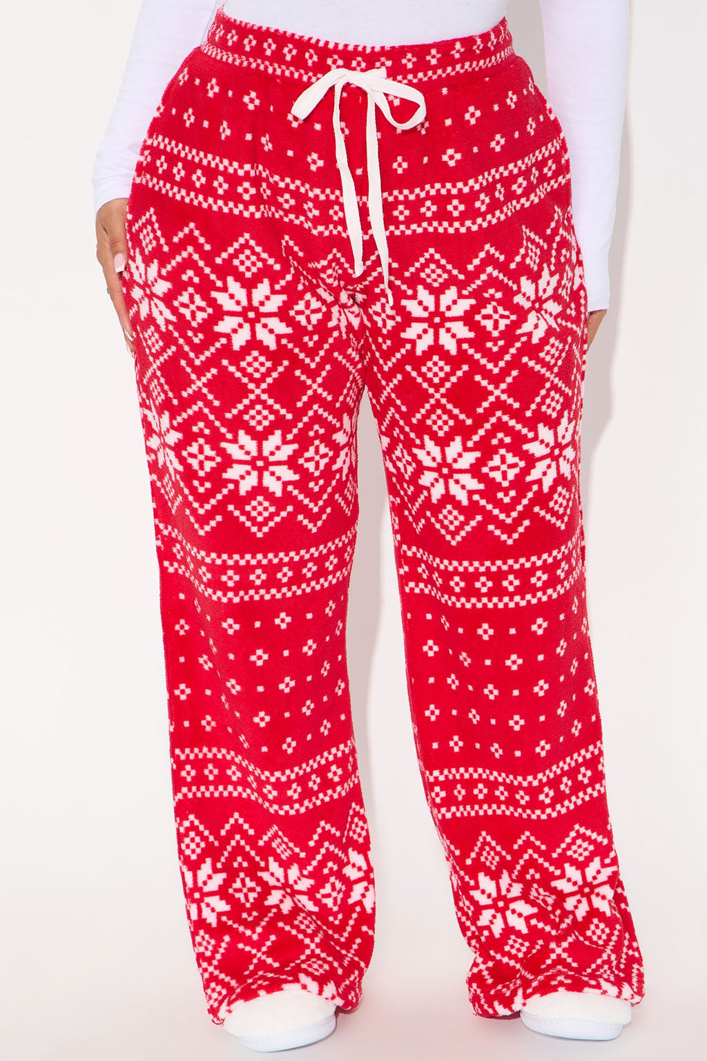 Winter Cutie Matching Family Plush PJ Pants - Red/White