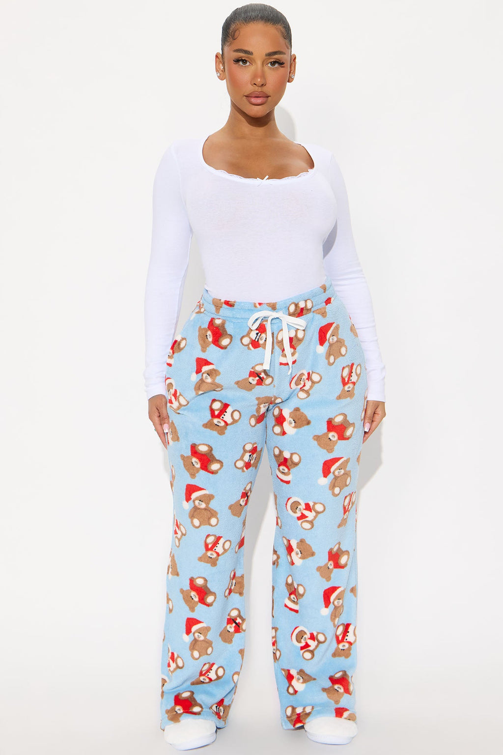 Cozy Bear Plush PJ Pants - Light Blue