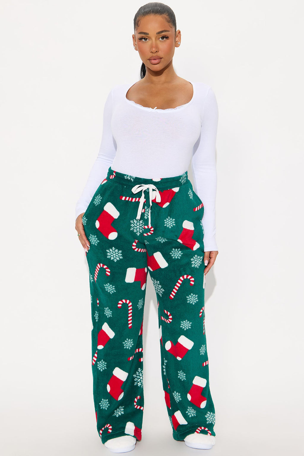 Stocking Stuffer Matching Family Plush PJ Pants - Green/combo