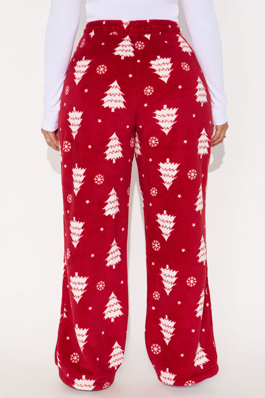Snow Covered Trees Matching Family Plush PJ Pants - Red/White