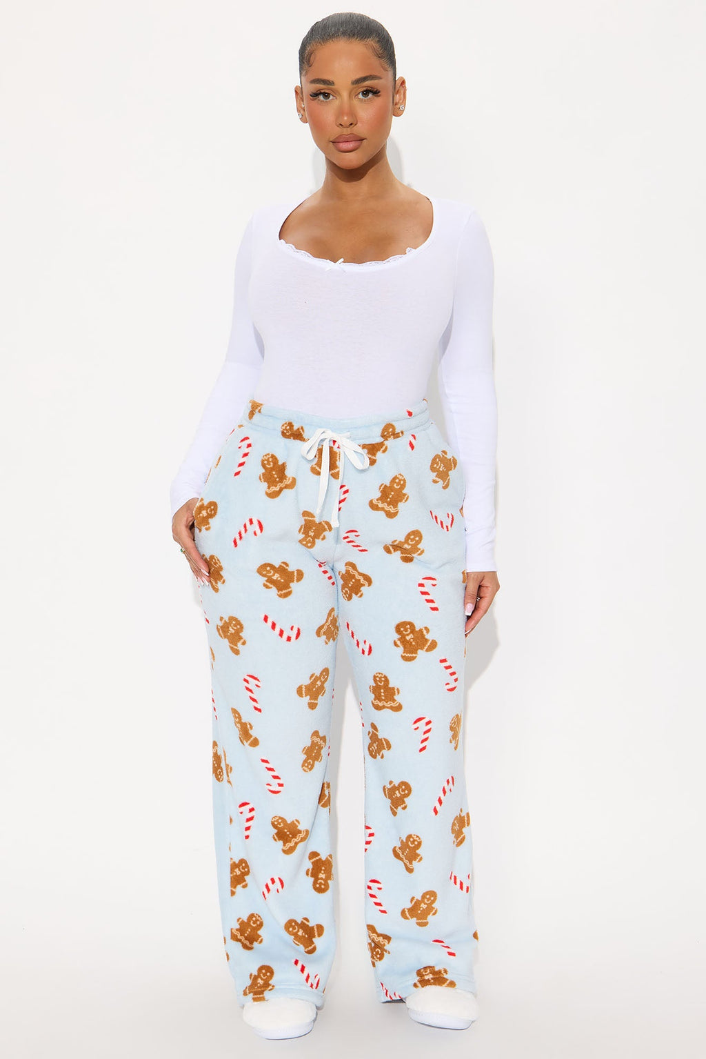 Gingerbread Holiday Plush PJ Pants - Light Blue