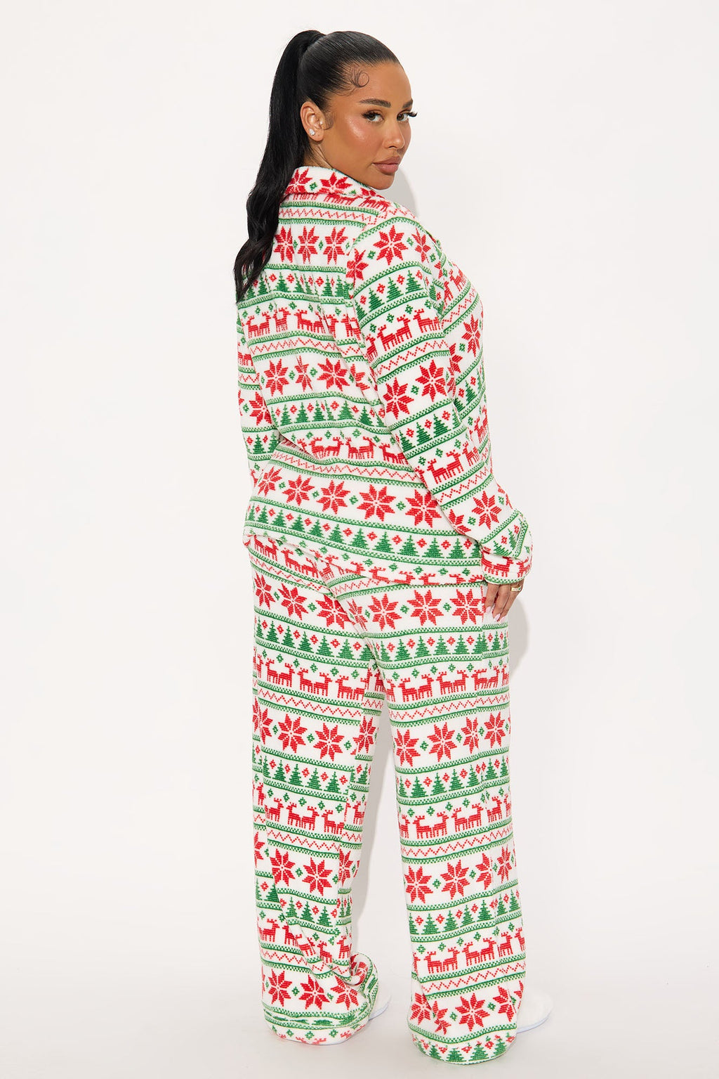 Feels Like Christmas Plush Long Sleeve PJ Pant Set - White/combo